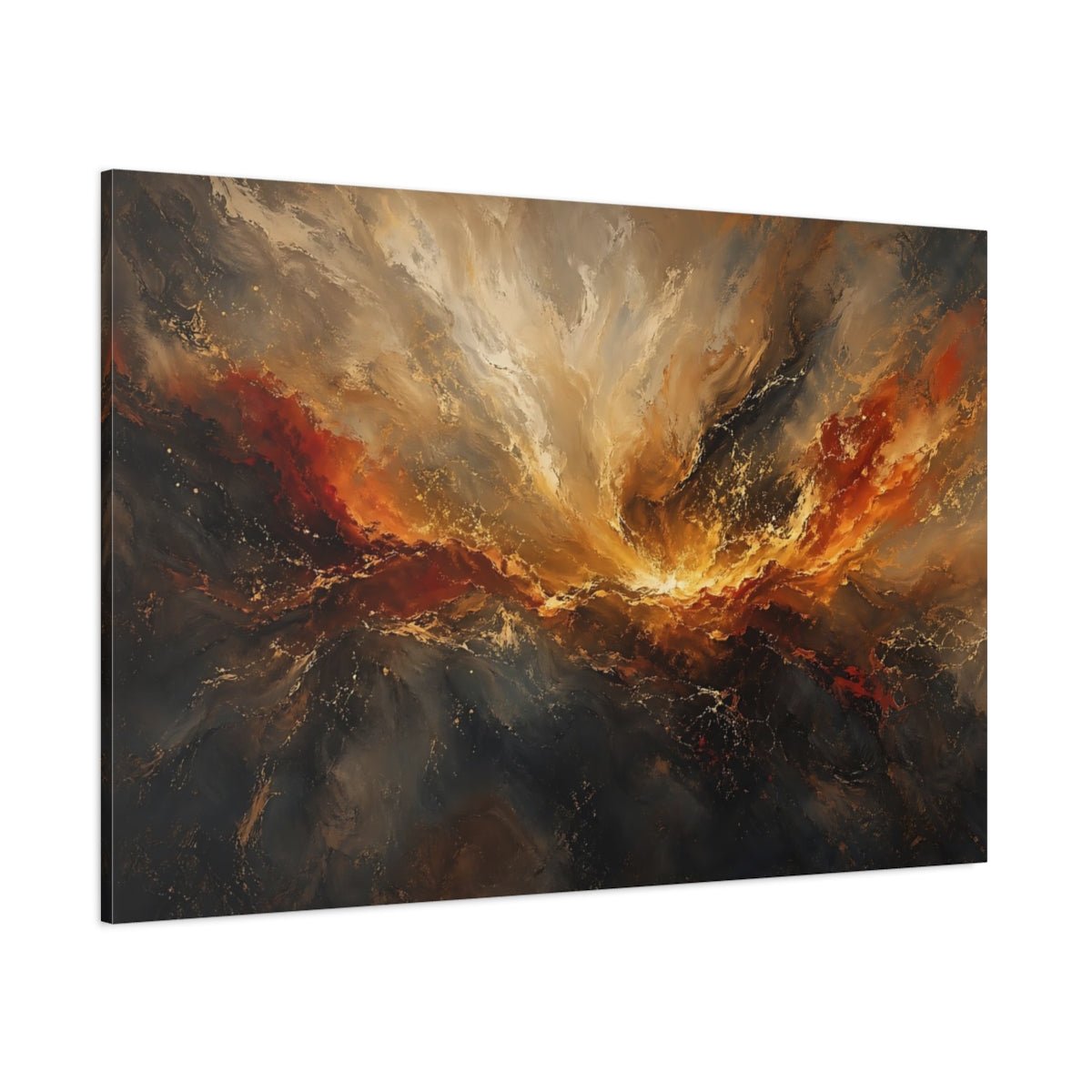 Abstract Swirl Gold Red Canvas Print – Living Room, Above Fireplace - YesArtYes