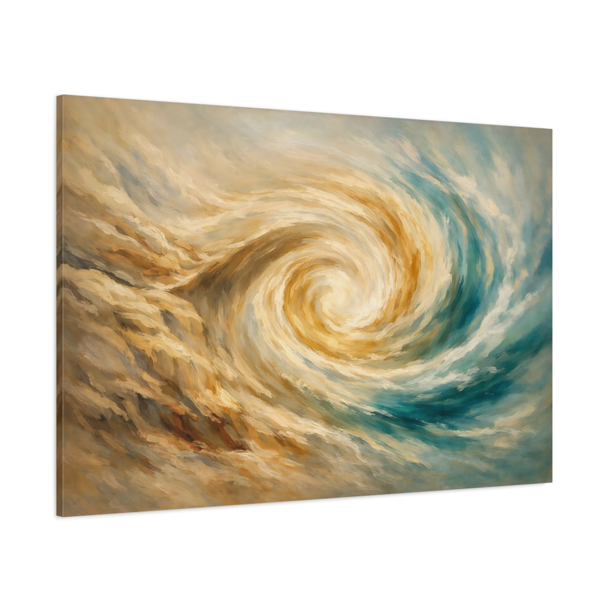 Main Mockup. Abstract Swirl Golden Teal Abstract shown as stretched canvas wall art