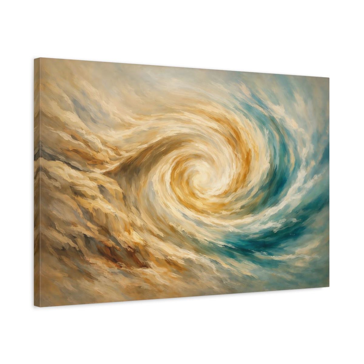 Side Mockup 2. Abstract Swirl Golden Teal Abstract shown as stretched canvas wall art