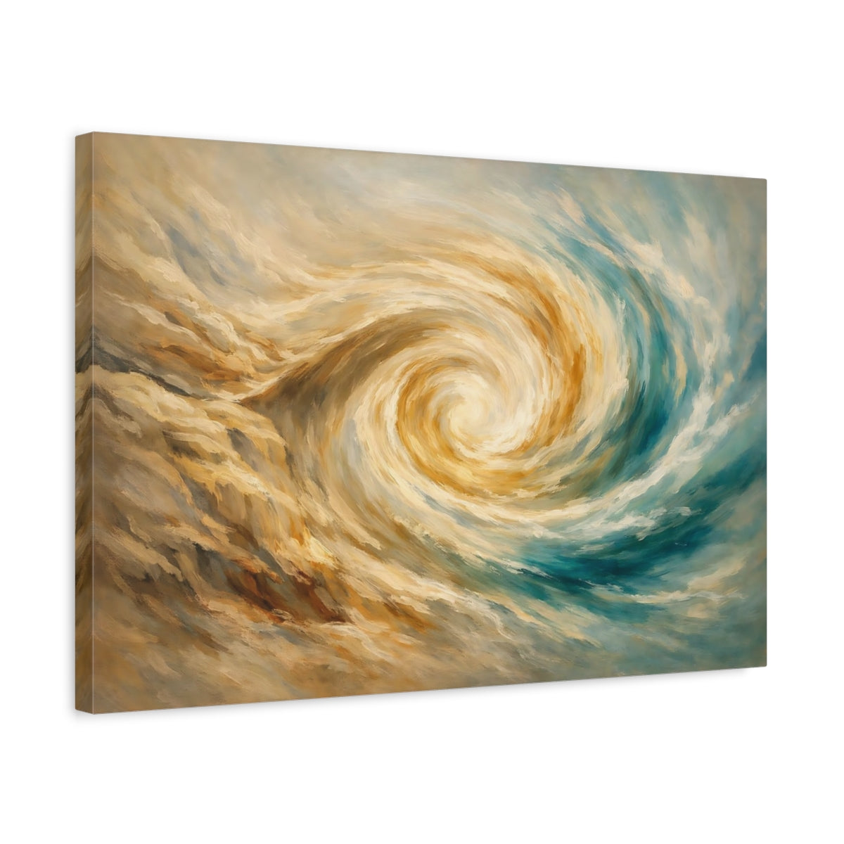 Side Mockup 3. Abstract Swirl Golden Teal Abstract shown as stretched canvas wall art