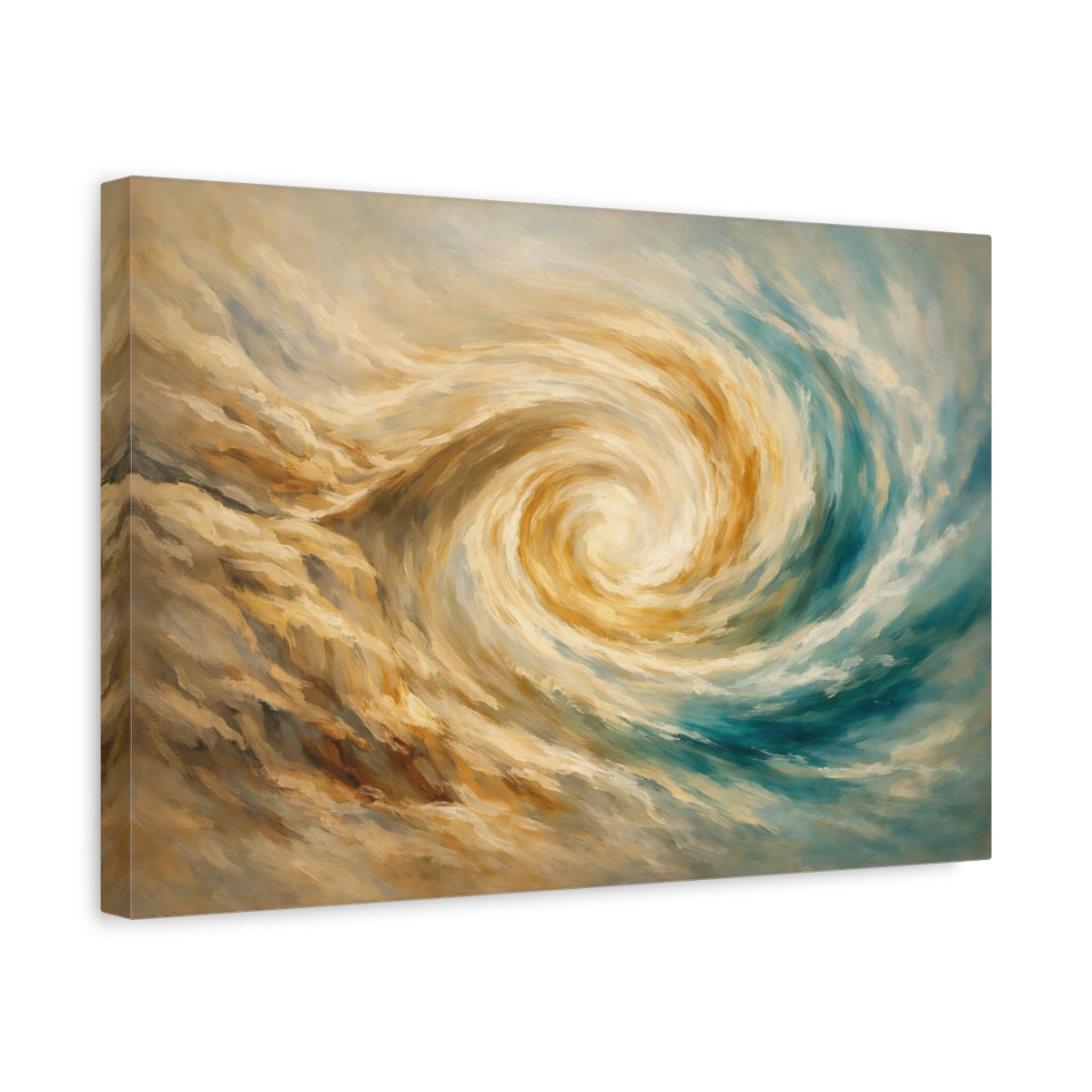 Side Mockup 4. Abstract Swirl Golden Teal Abstract shown as stretched canvas wall art