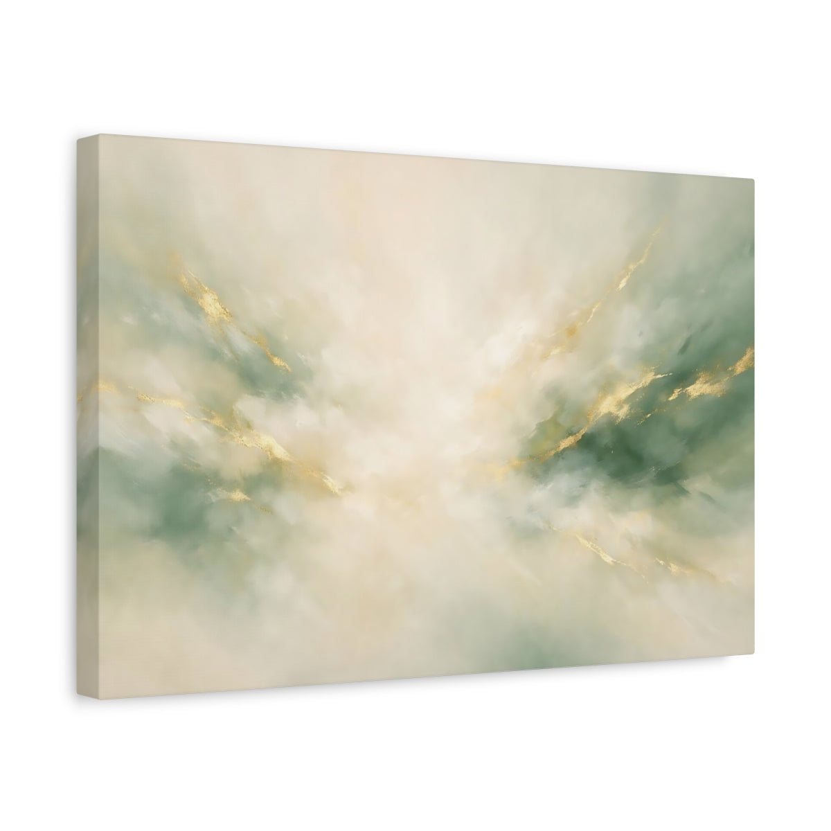 Side Mockup 4. Abstract Abstract Swirl Green Gold Abstract shown as stretched canvas wall art