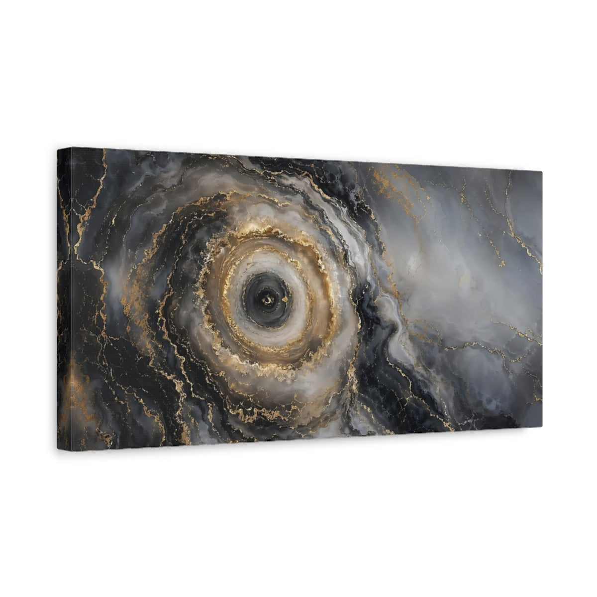 Side Mockup 3. Abstract Abstract Swirl Grey Gold Abstract shown as stretched canvas wall art