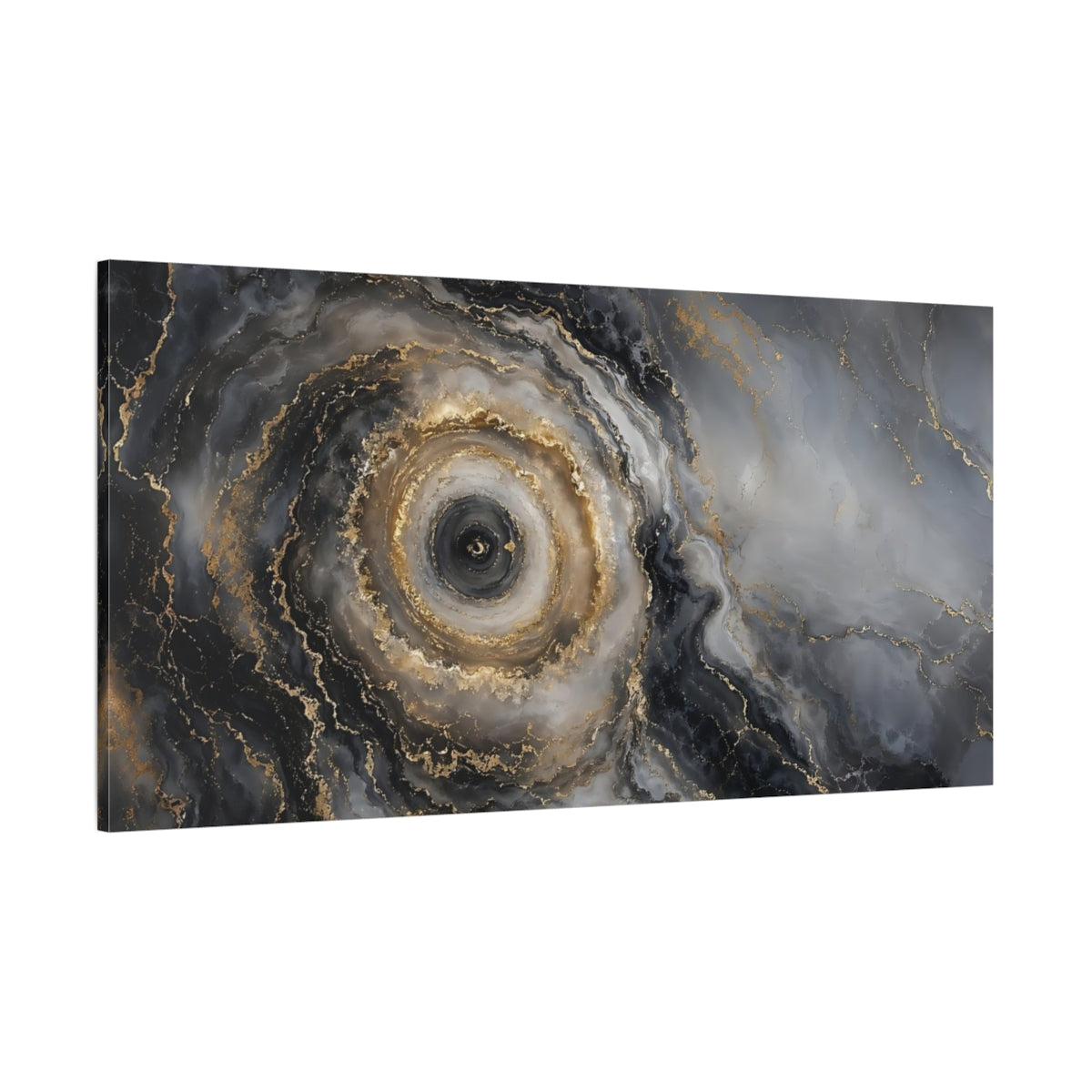 Side Mockup 2. Abstract Abstract Swirl Grey Gold Abstract shown as stretched canvas wall art