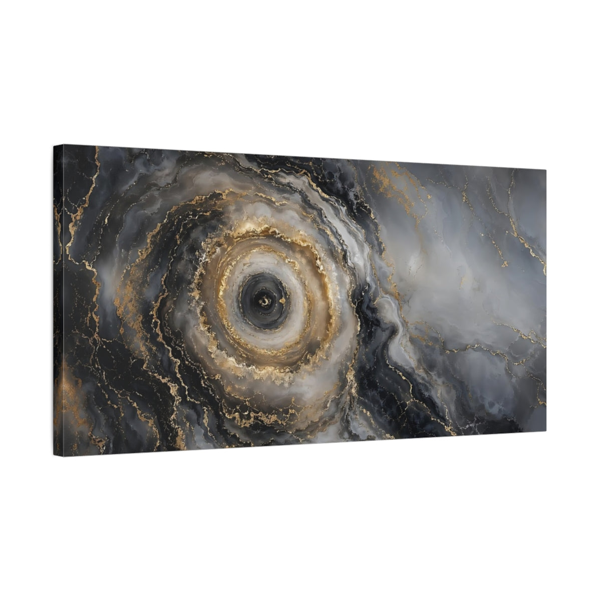 Side Mockup 1. Abstract Abstract Swirl Grey Gold Abstract shown as stretched canvas wall art