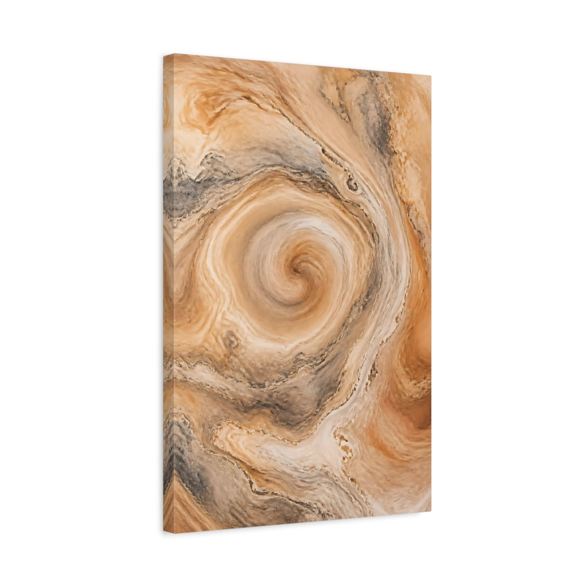 Side Mockup 3. Abstract Swirl Pattern Brown And Beige shown as stretched canvas wall art