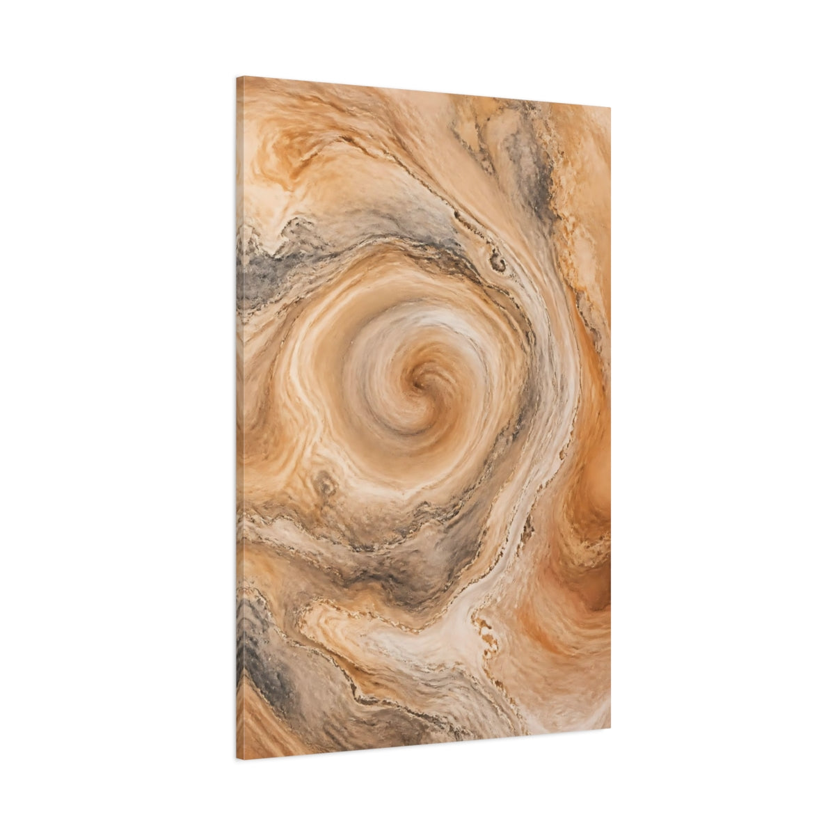 Side Mockup 1. Abstract Swirl Pattern Brown And Beige shown as stretched canvas wall art