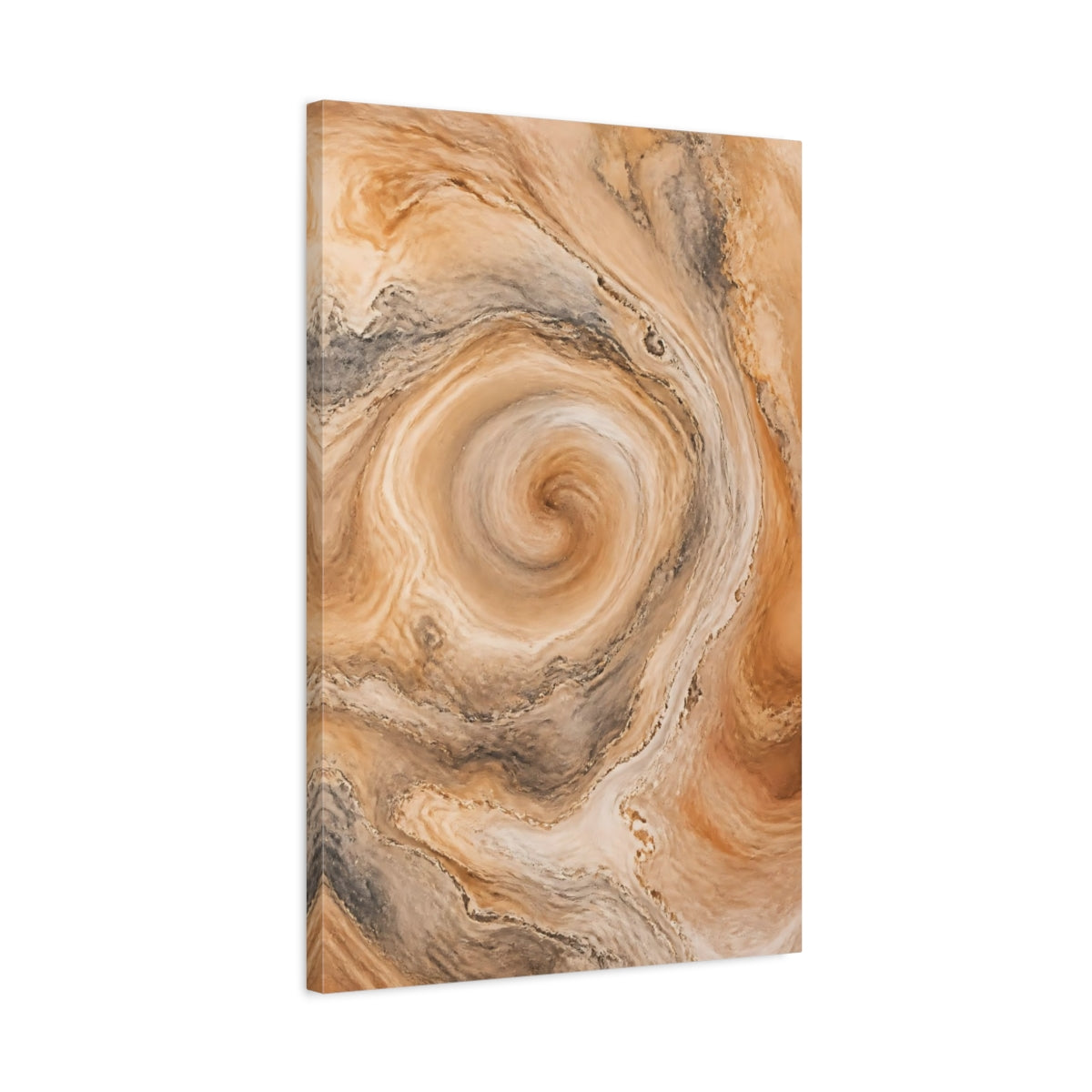 Side Mockup 2. Abstract Swirl Pattern Brown And Beige shown as stretched canvas wall art