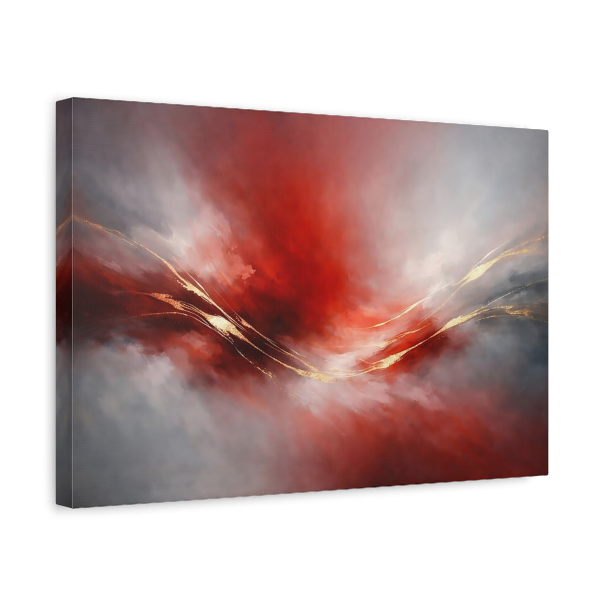 Side Mockup 4. Abstract Abstract Swirl Red Gold Abstract shown as stretched canvas wall art