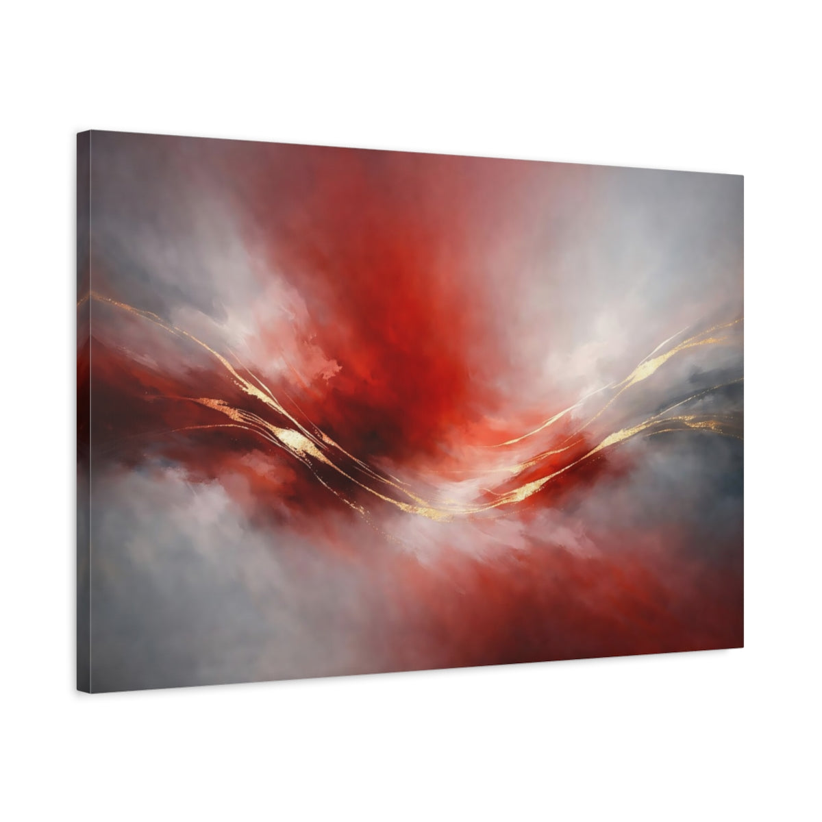 Side Mockup 2. Abstract Abstract Swirl Red Gold Abstract shown as stretched canvas wall art