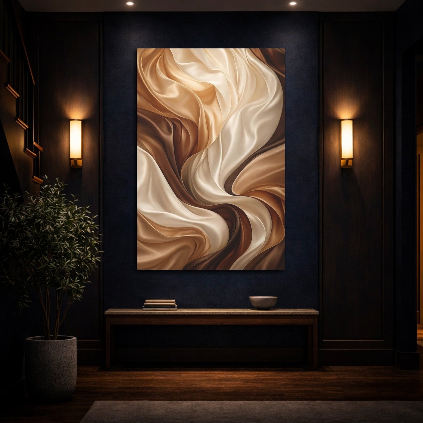 Abstract Swirling Fabric Brown Gold Canvas Wall Art Print – Living Room, Above Fireplace - YesArtYes