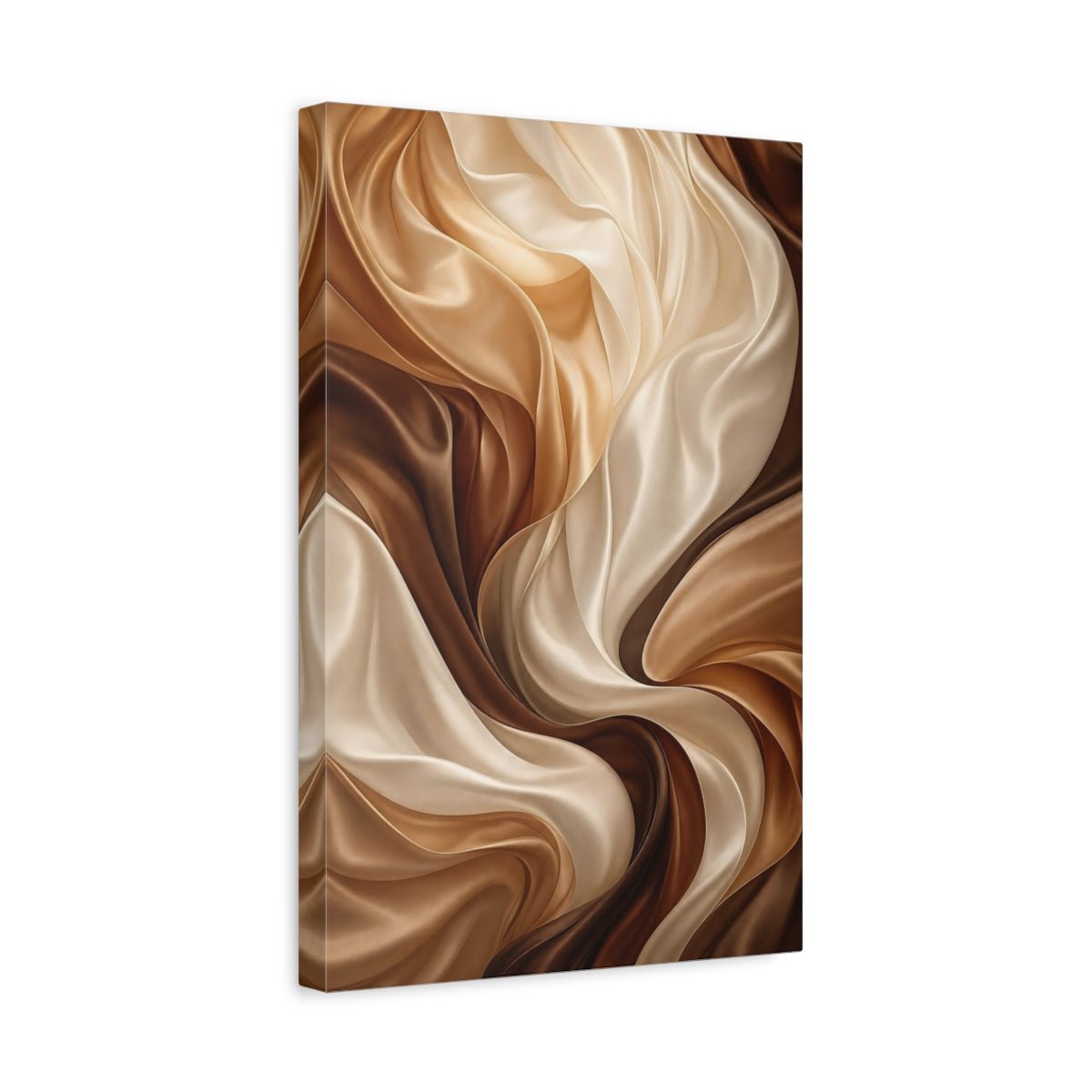 Abstract Swirling Fabric Brown Gold Canvas Wall Art Print – Living Room, Above Fireplace - YesArtYes