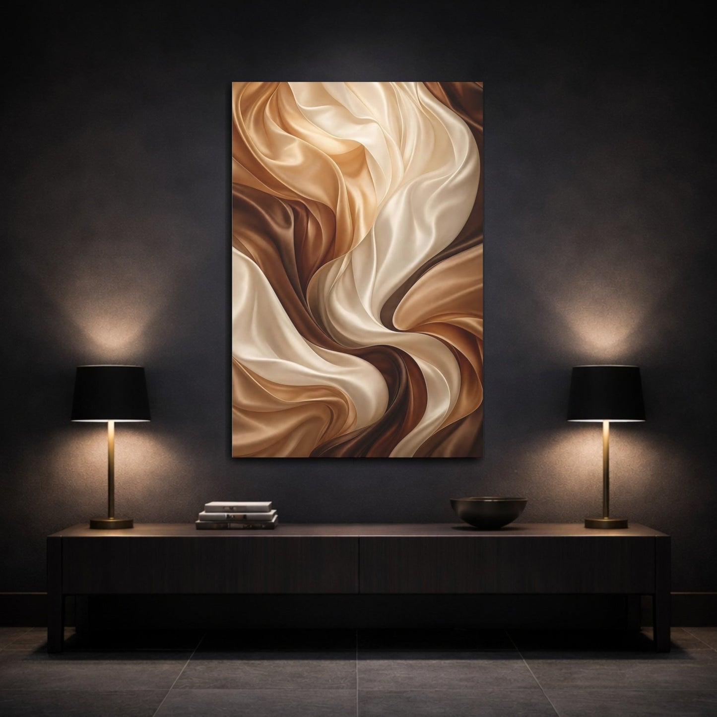 Abstract Swirling Fabric Brown Gold Canvas Wall Art Print – Living Room, Above Fireplace - YesArtYes