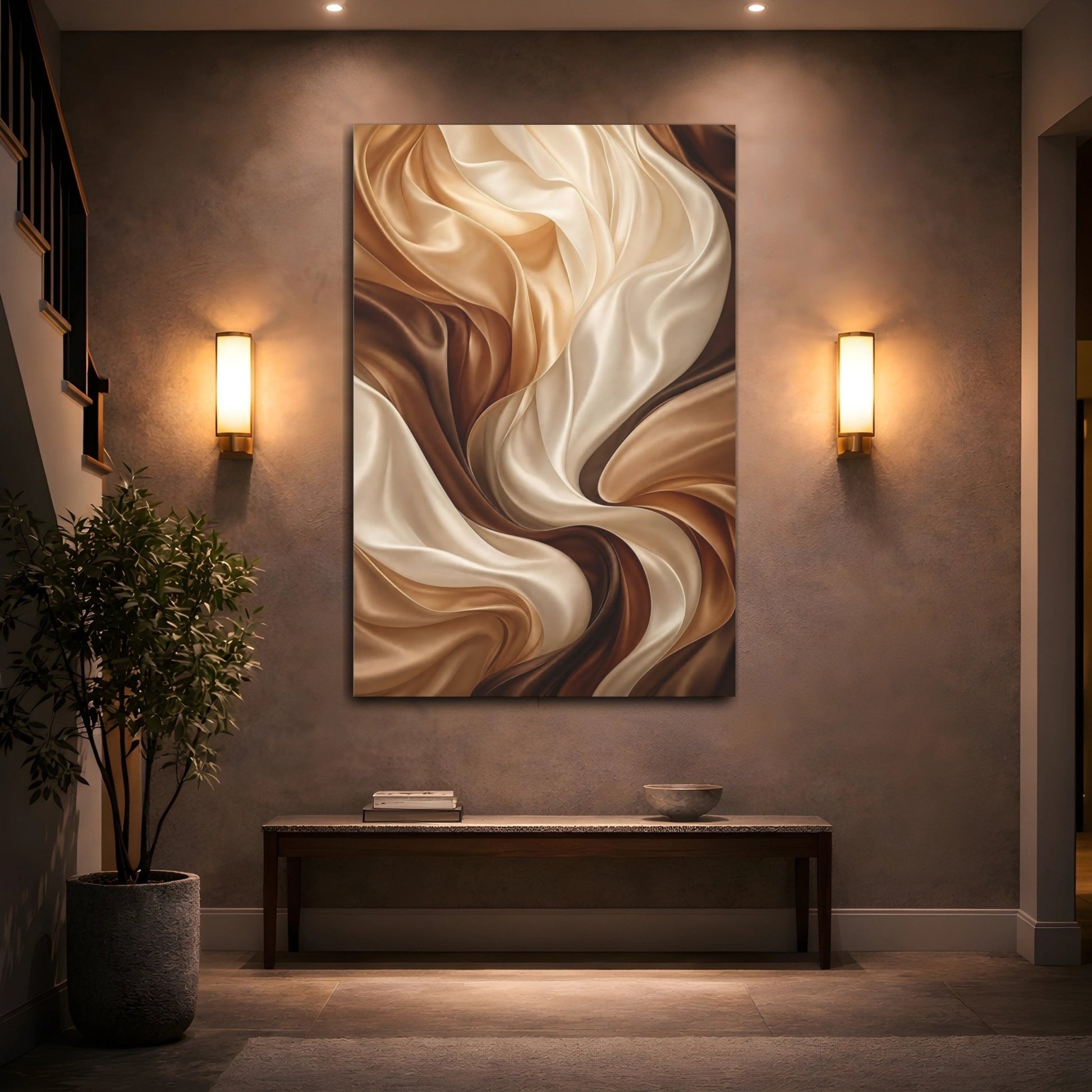 Abstract Swirling Fabric Brown Gold Canvas Wall Art Print – Living Room, Above Fireplace - YesArtYes
