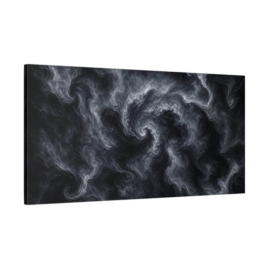 Main Mockup. Abstract Swirling Smoke Gray And Black shown as stretched canvas wall art