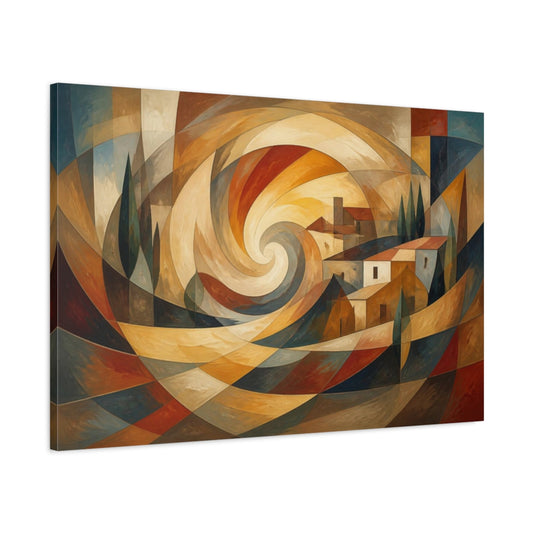 Main Mockup. Abstract Swirling Village shown as canvas print