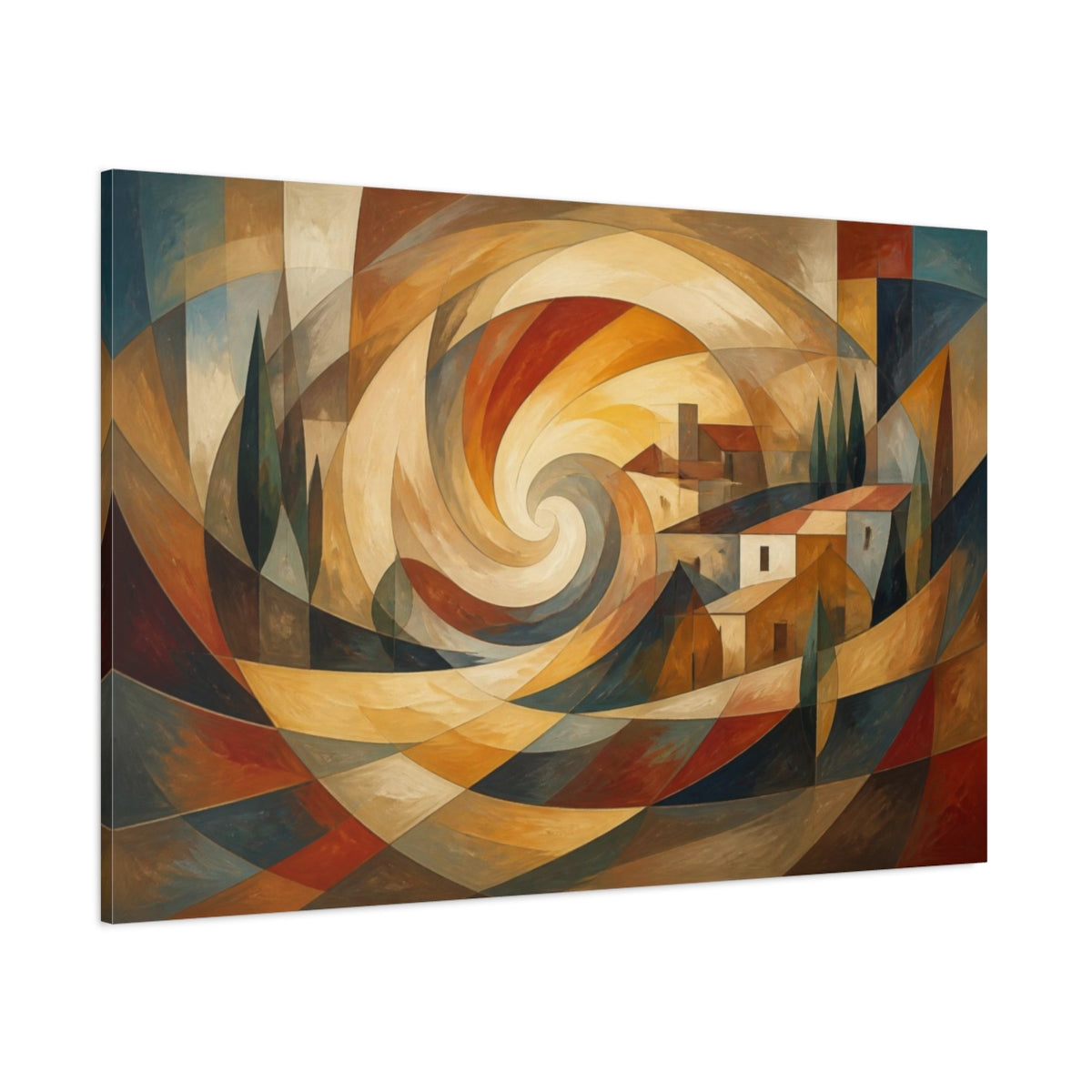 Side Mockup 1. Abstract Swirling Village shown as canvas print