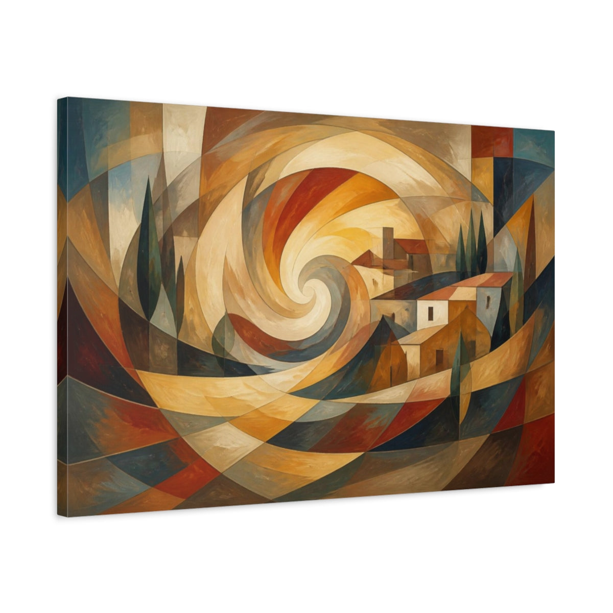 Side Mockup 2. Abstract Swirling Village shown as canvas print