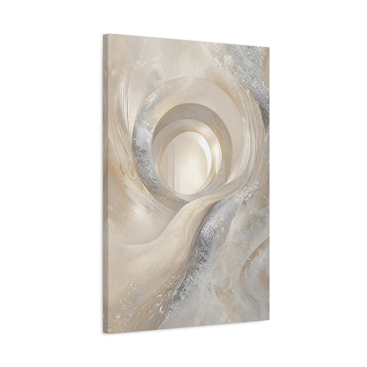 Abstract Swirling Vortex Cream And Silver Canvas Print – Living Room, Above Couch - YesArtYes