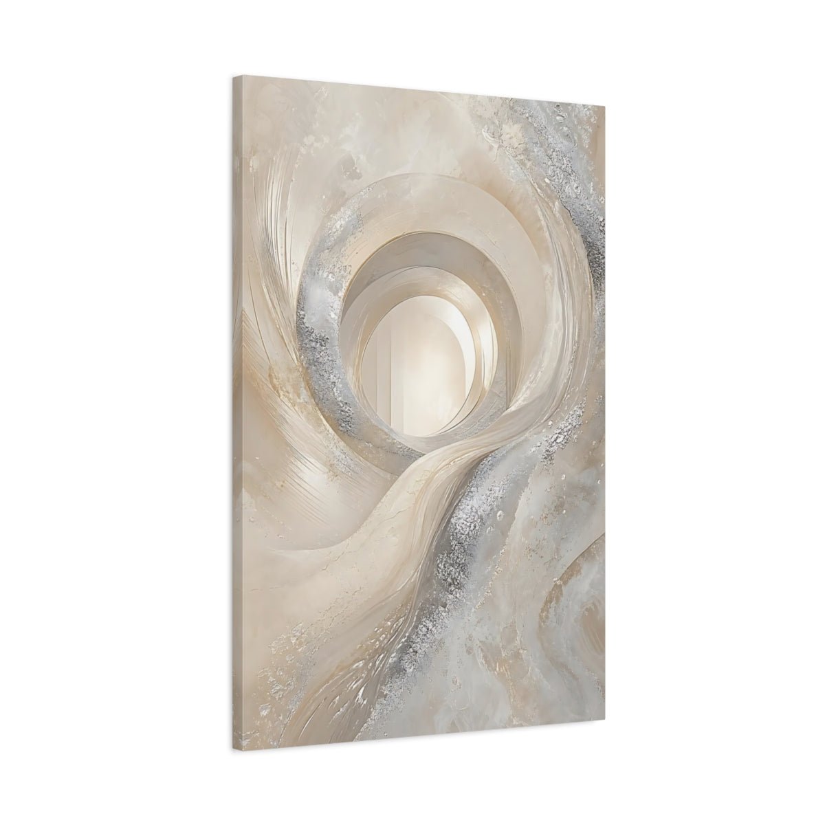 Abstract Swirling Vortex Cream And Silver Canvas Print – Living Room, Above Couch - YesArtYes