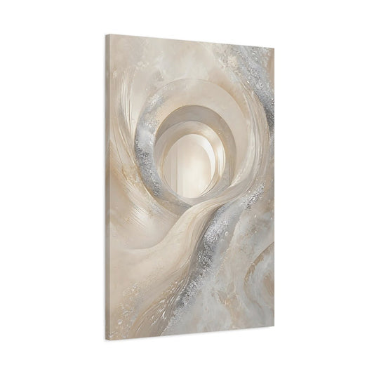 Abstract Swirling Vortex Cream And Silver Canvas Print – Living Room, Above Couch - YesArtYes