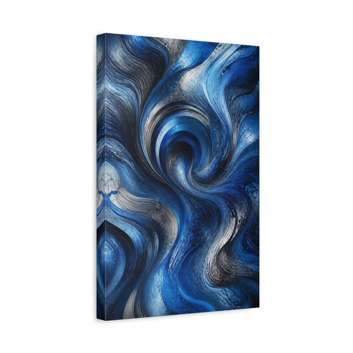 Abstract Swirling Waves Blue And Silver Canvas Wall Art Print – Living Room Decor, Above Sofa - YesArtYes