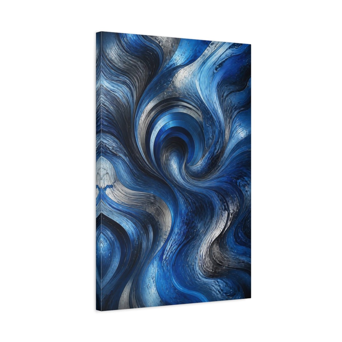 Abstract Swirling Waves Blue And Silver Canvas Wall Art Print – Living Room Decor, Above Sofa - YesArtYes
