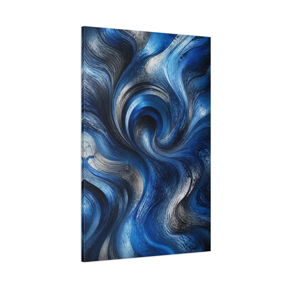 Abstract Swirling Waves Blue And Silver Canvas Wall Art Print – Living Room Decor, Above Sofa - YesArtYes