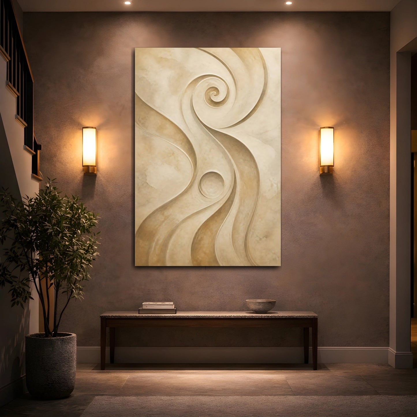 Abstract Swirls Beige Canvas Wall Art Print – Living Room Decor, Above Sofa - YesArtYes