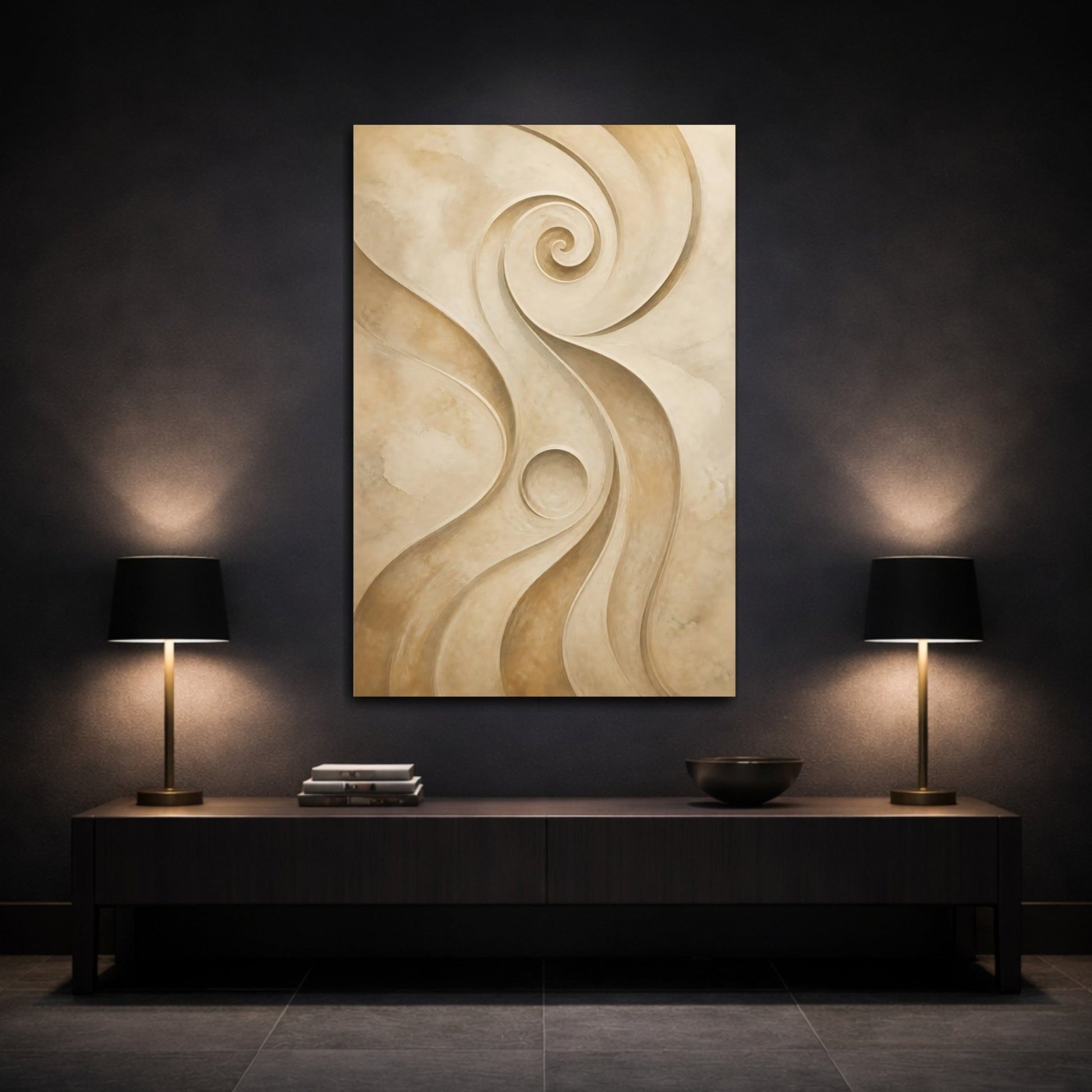 Abstract Swirls Beige Canvas Wall Art Print – Living Room Decor, Above Sofa - YesArtYes