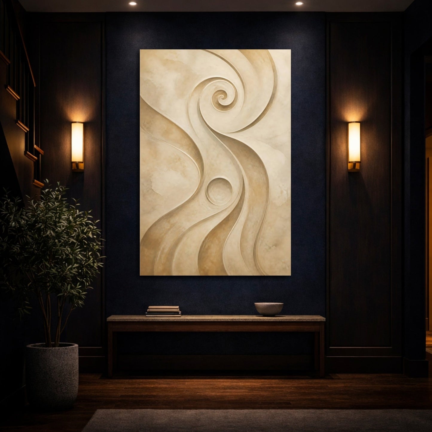 Abstract Swirls Beige Canvas Wall Art Print – Living Room Decor, Above Sofa - YesArtYes