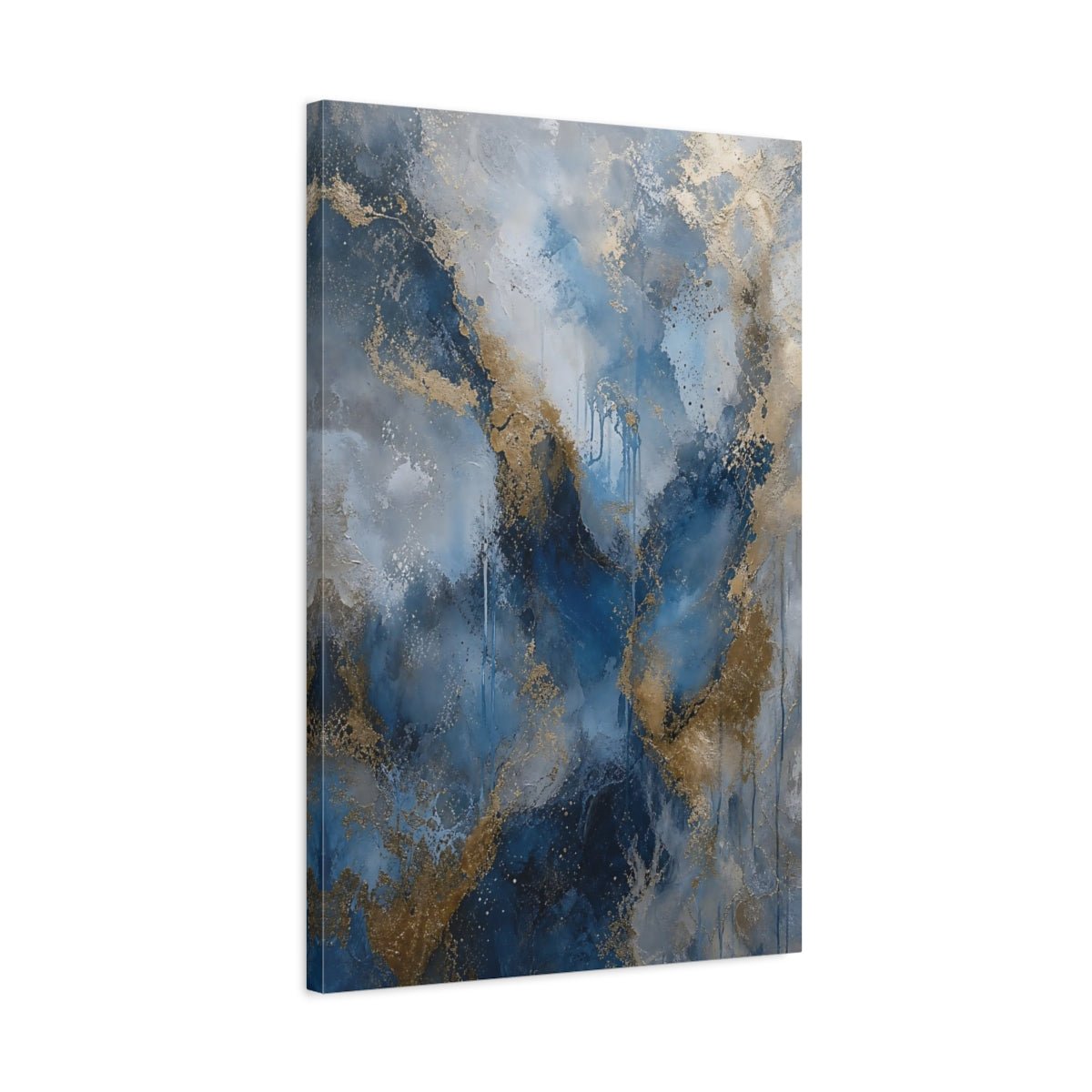 Abstract Swirls Blue And Gold Canvas Wall Art Print – Living Room, Above Sofa - YesArtYes