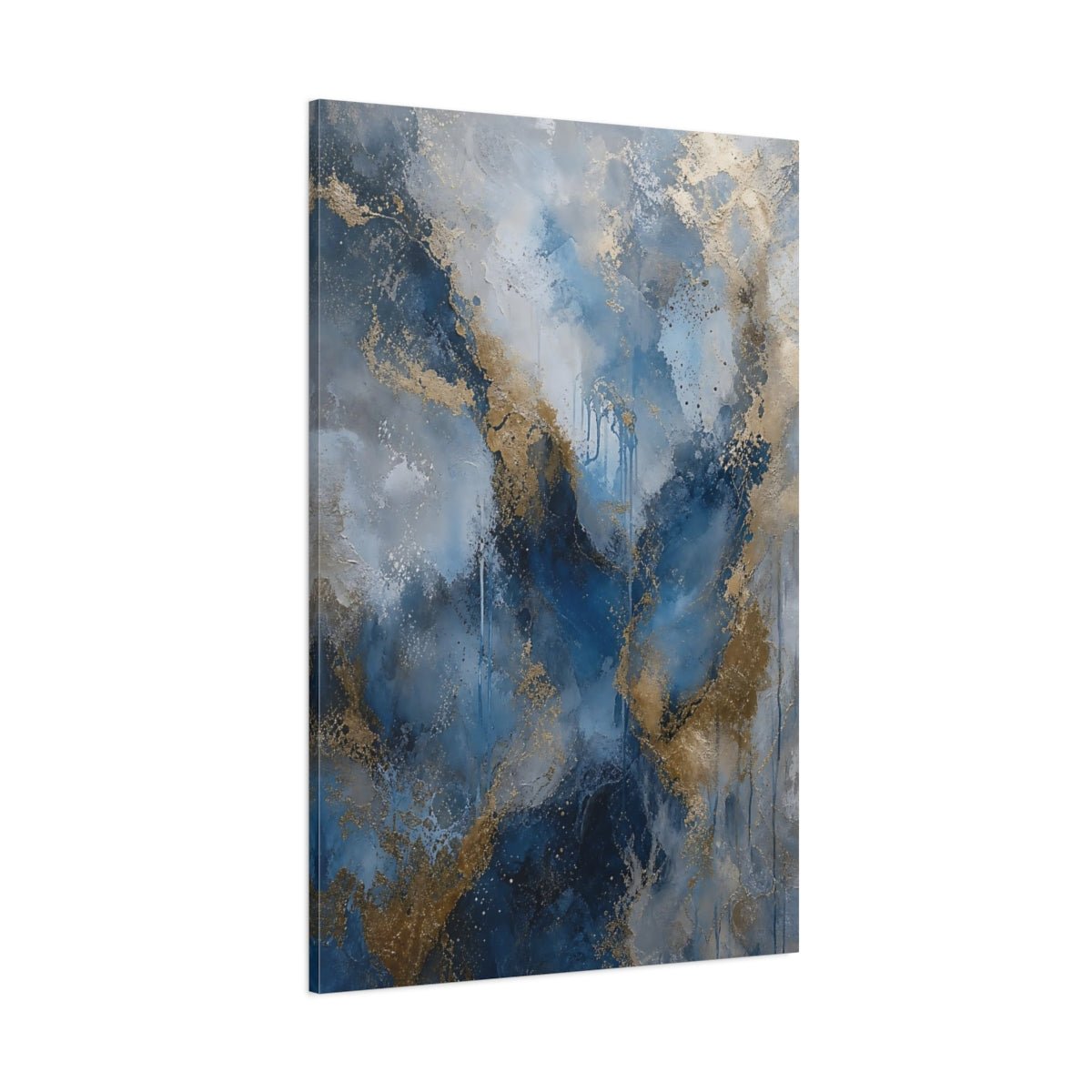 Abstract Swirls Blue And Gold Canvas Wall Art Print – Living Room, Above Sofa - YesArtYes