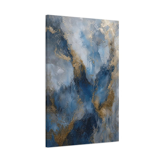 Abstract Swirls Blue And Gold Canvas Wall Art Print – Living Room, Above Sofa - YesArtYes