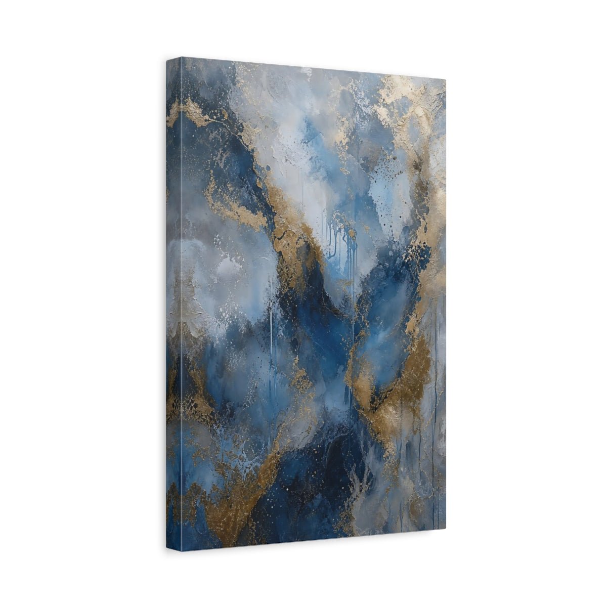 Abstract Swirls Blue And Gold Canvas Wall Art Print – Living Room, Above Sofa - YesArtYes