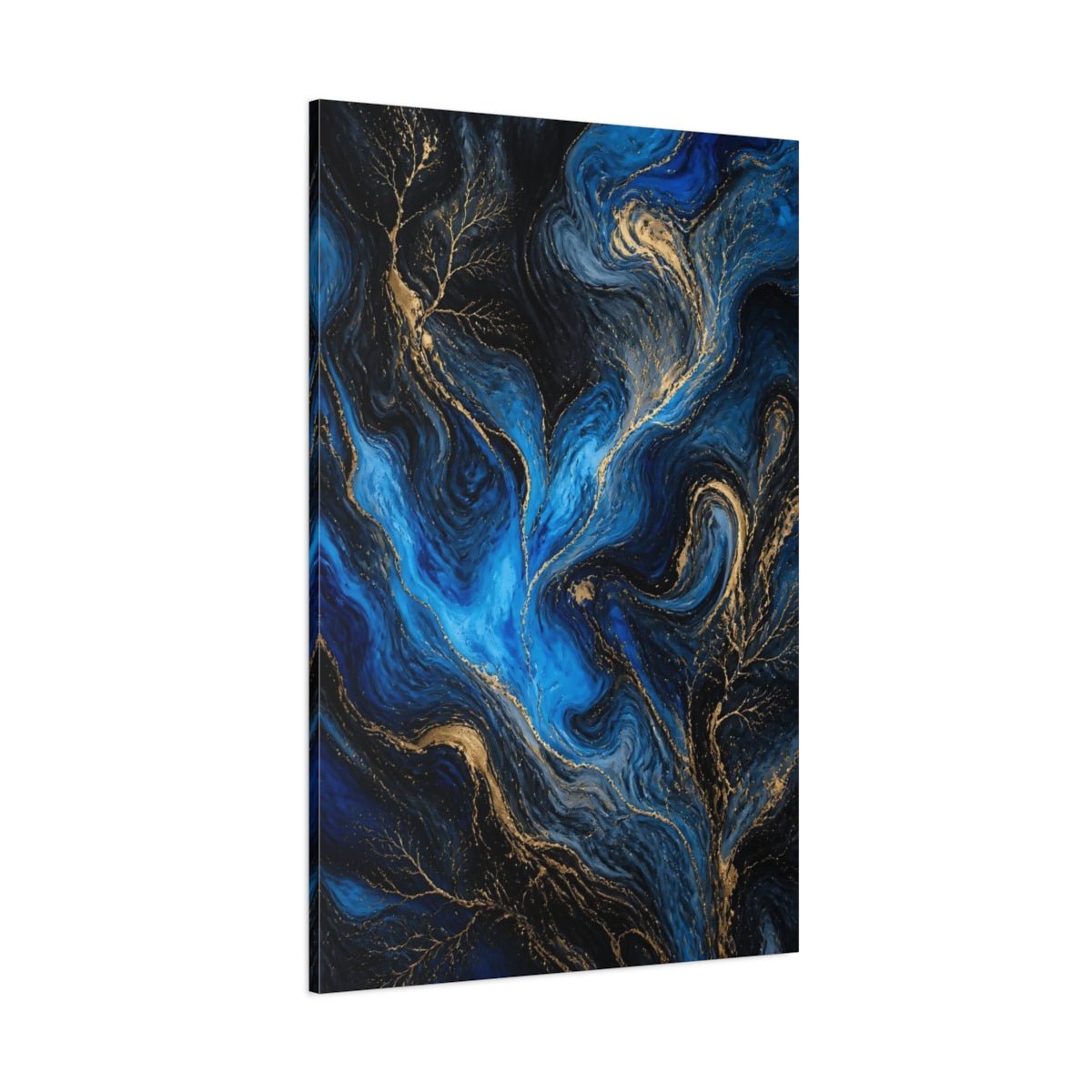 Abstract Swirls Blue Gold Canvas Print – Living Room, Above Couch - YesArtYes