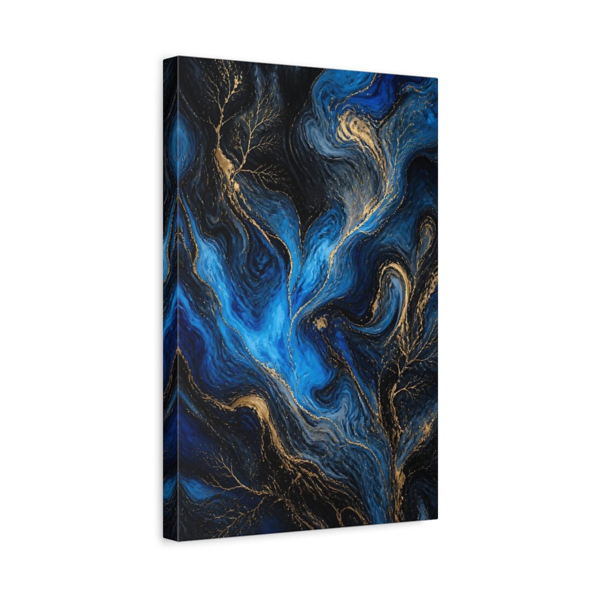 Abstract Swirls Blue Gold Canvas Print – Living Room, Above Couch - YesArtYes