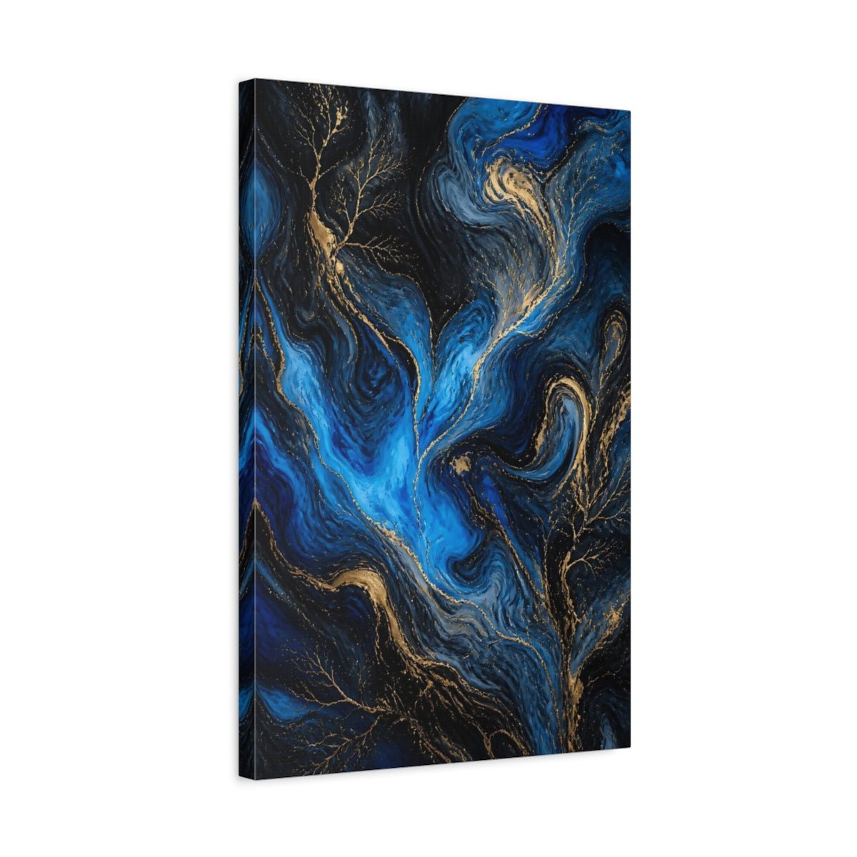 Abstract Swirls Blue Gold Canvas Print – Living Room, Above Couch - YesArtYes
