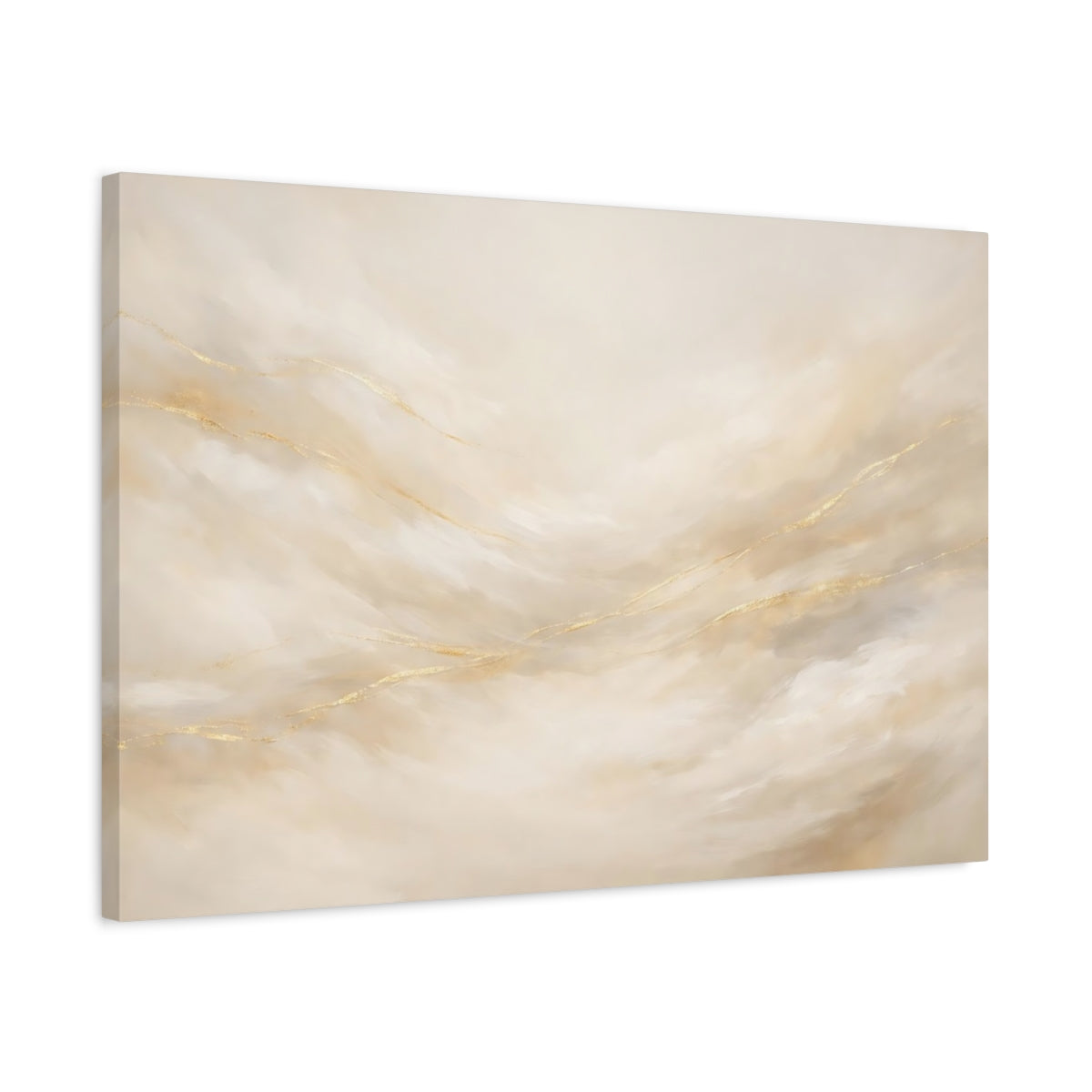 Side Mockup 2. Abstract Abstract Swirls Cream Gold Abstract shown as stretched canvas wall art
