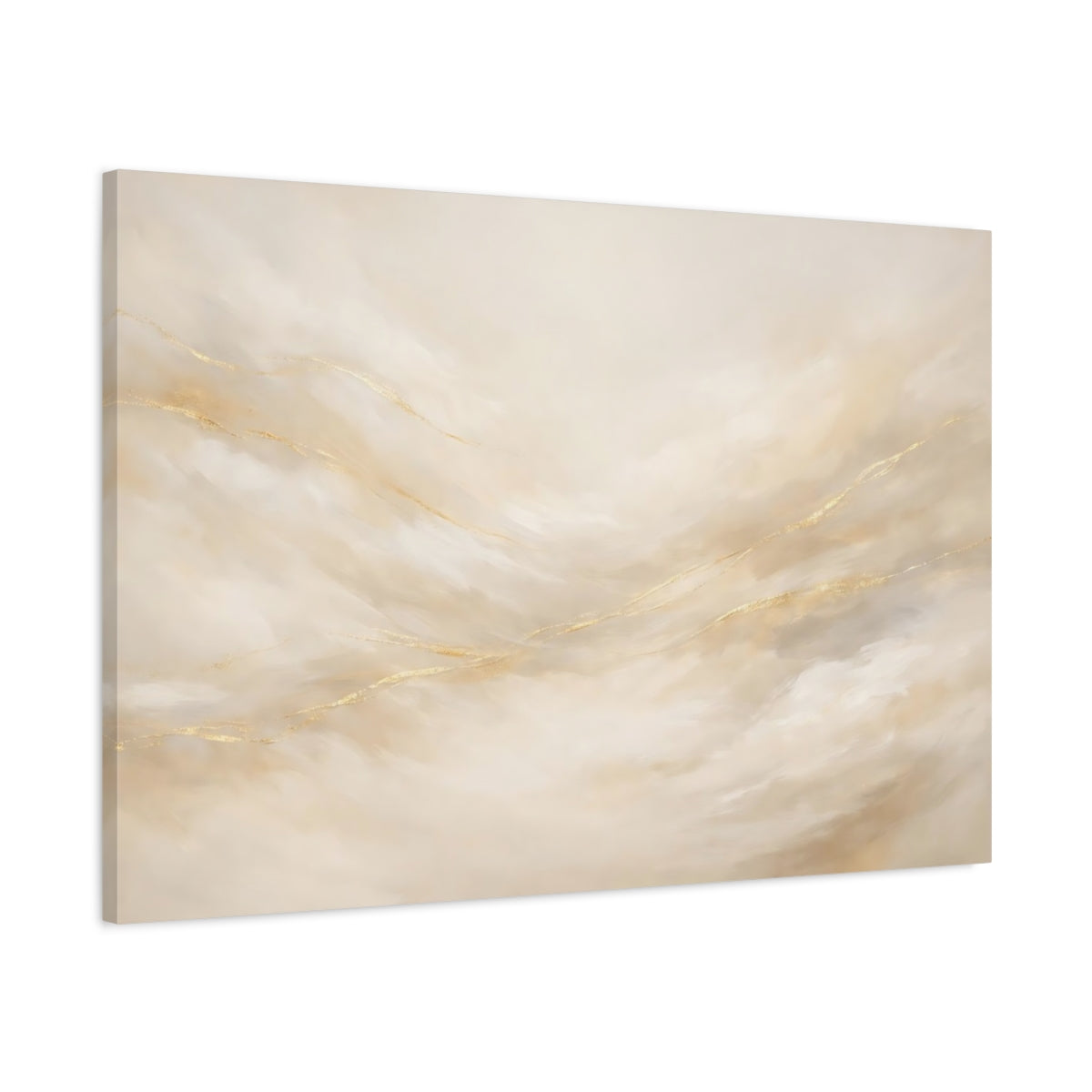 Side Mockup 1. Abstract Abstract Swirls Cream Gold Abstract shown as stretched canvas wall art