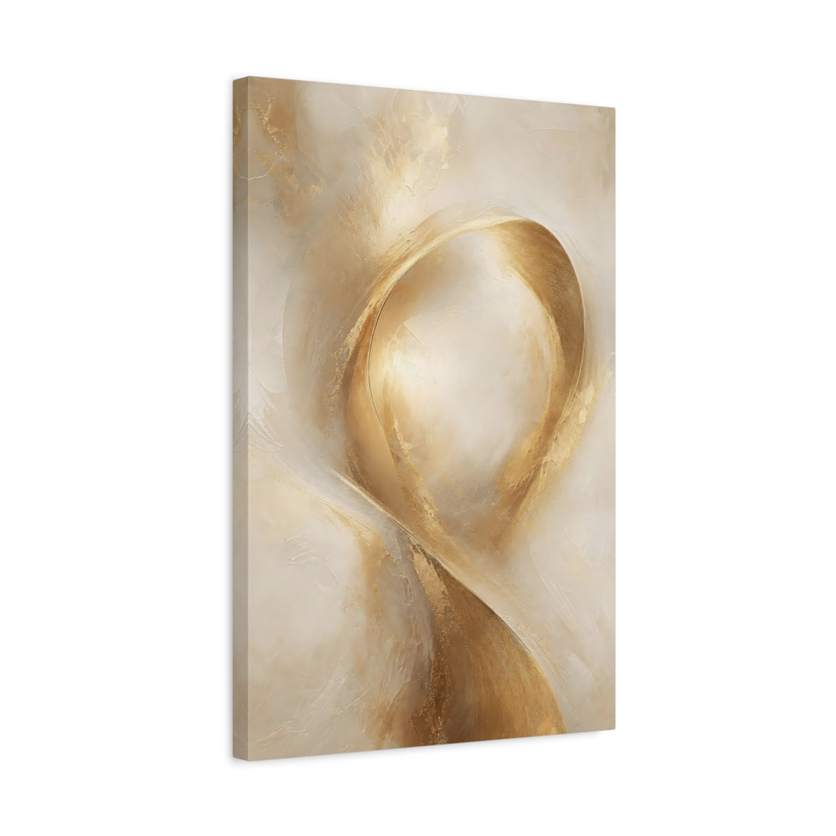 Side Mockup 3. Abstract Abstract Swirls Gold And Beige shown as stretched canvas wall art