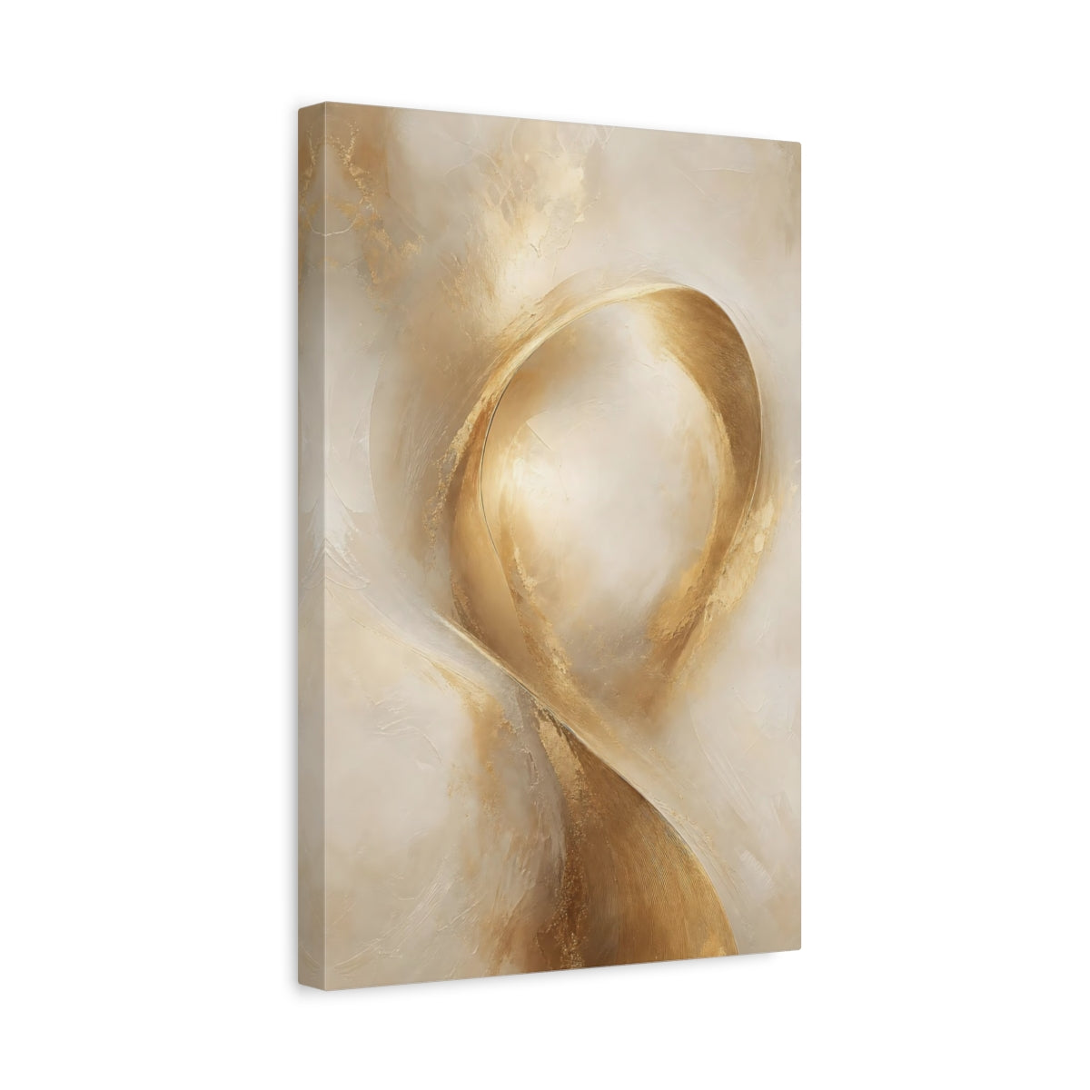 Side Mockup 4. Abstract Abstract Swirls Gold And Beige shown as stretched canvas wall art