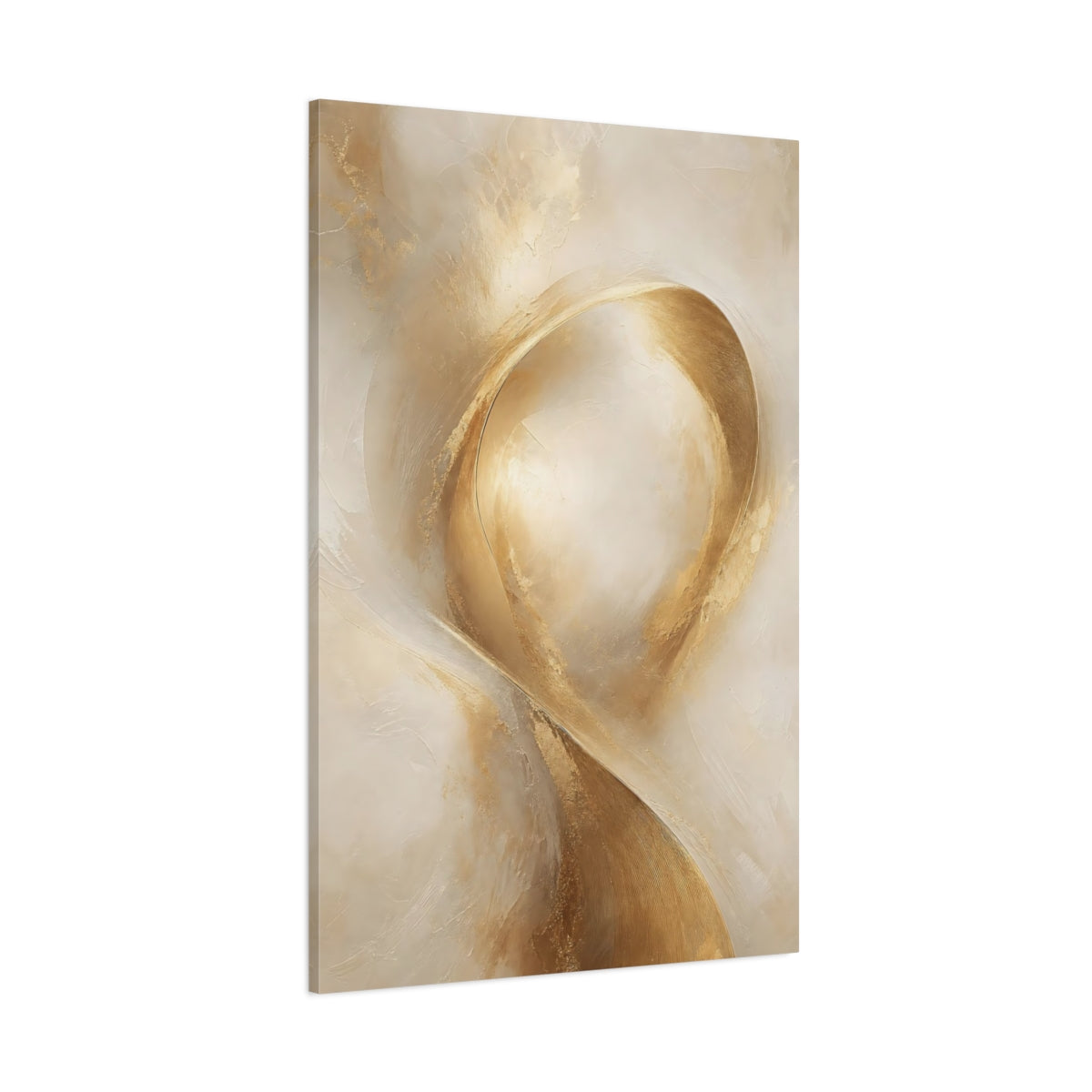 Side Mockup 1. Abstract Abstract Swirls Gold And Beige shown as stretched canvas wall art