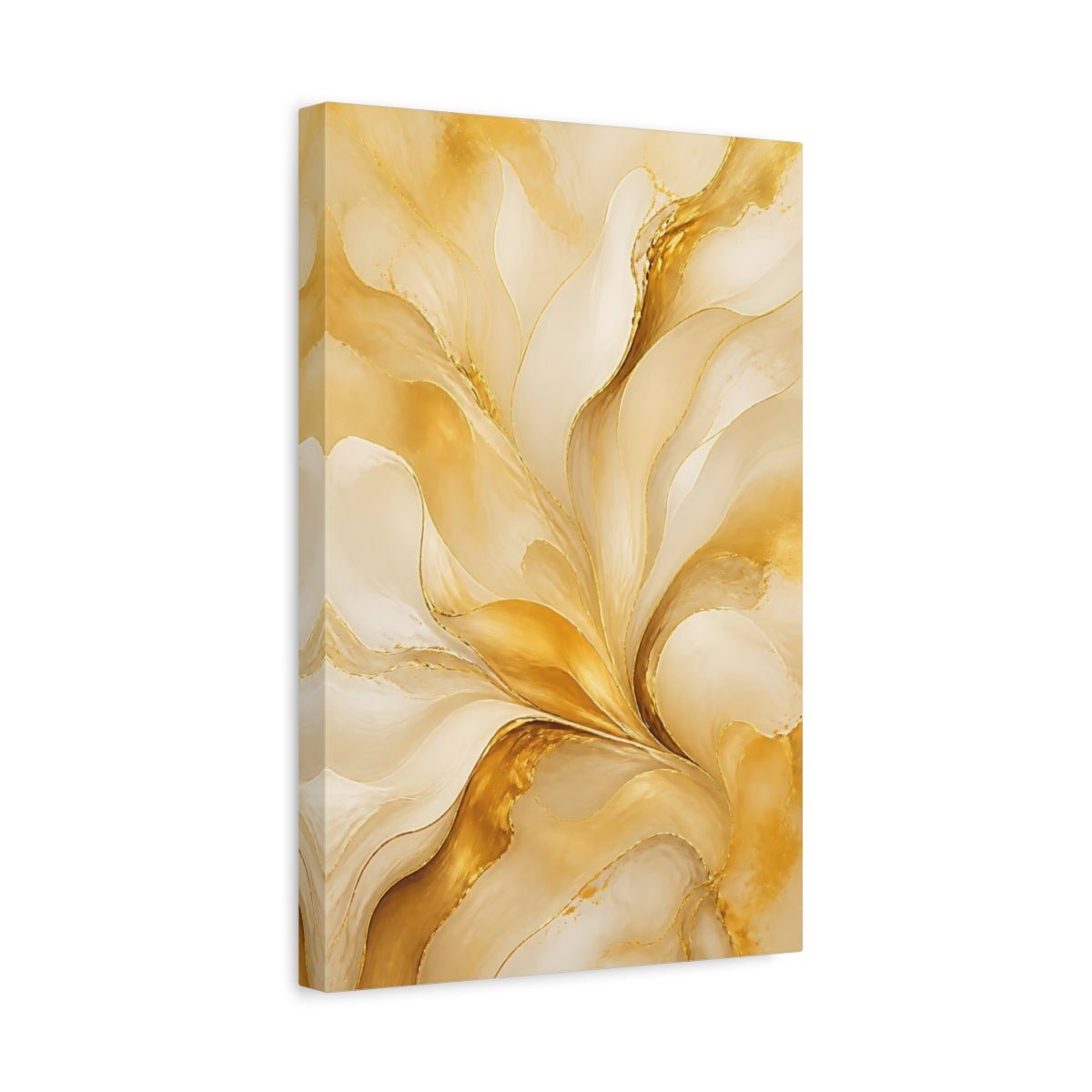 Abstract Swirls Gold And Cream Canvas Wall Art Print – Living Room Decor, Above Console Table - YesArtYes