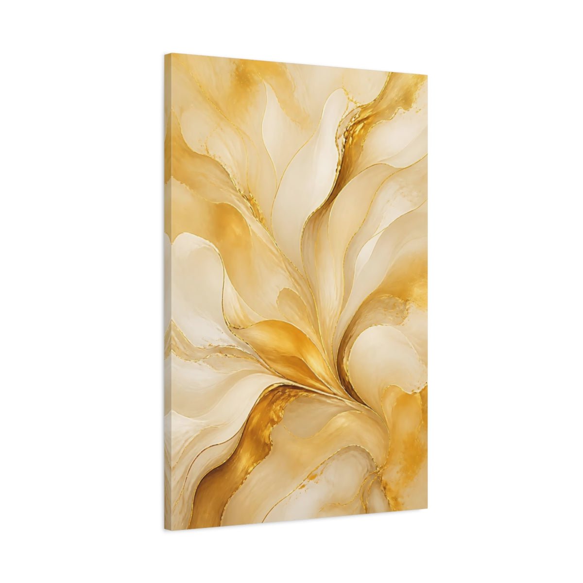Abstract Swirls Gold And Cream Canvas Wall Art Print – Living Room Decor, Above Console Table - YesArtYes