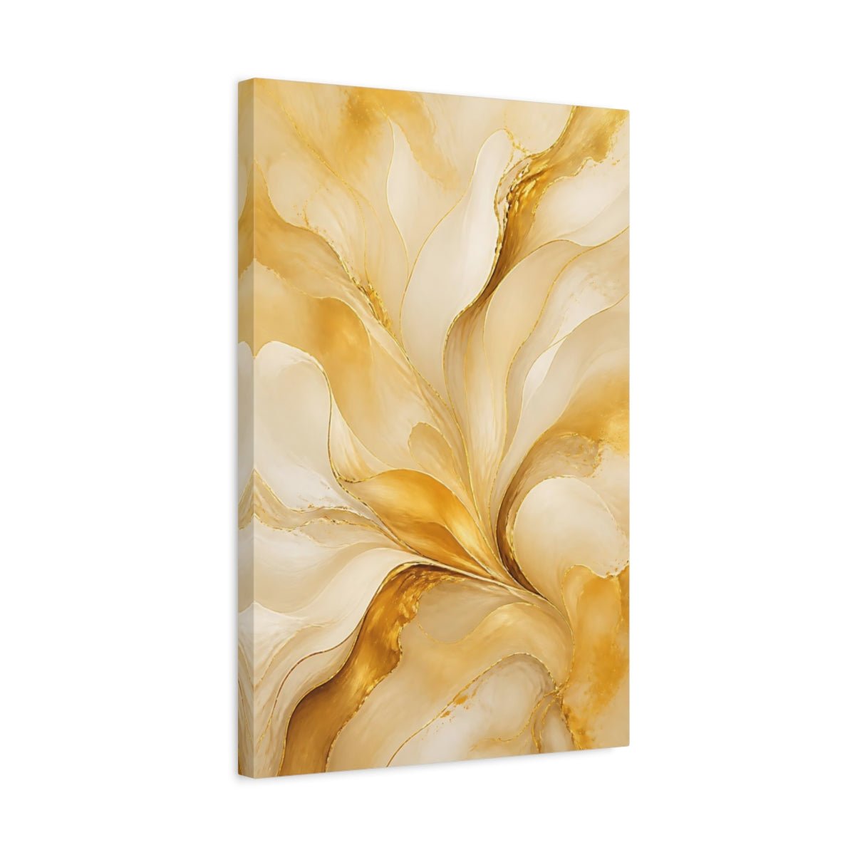 Abstract Swirls Gold And Cream Canvas Wall Art Print – Living Room Decor, Above Console Table - YesArtYes