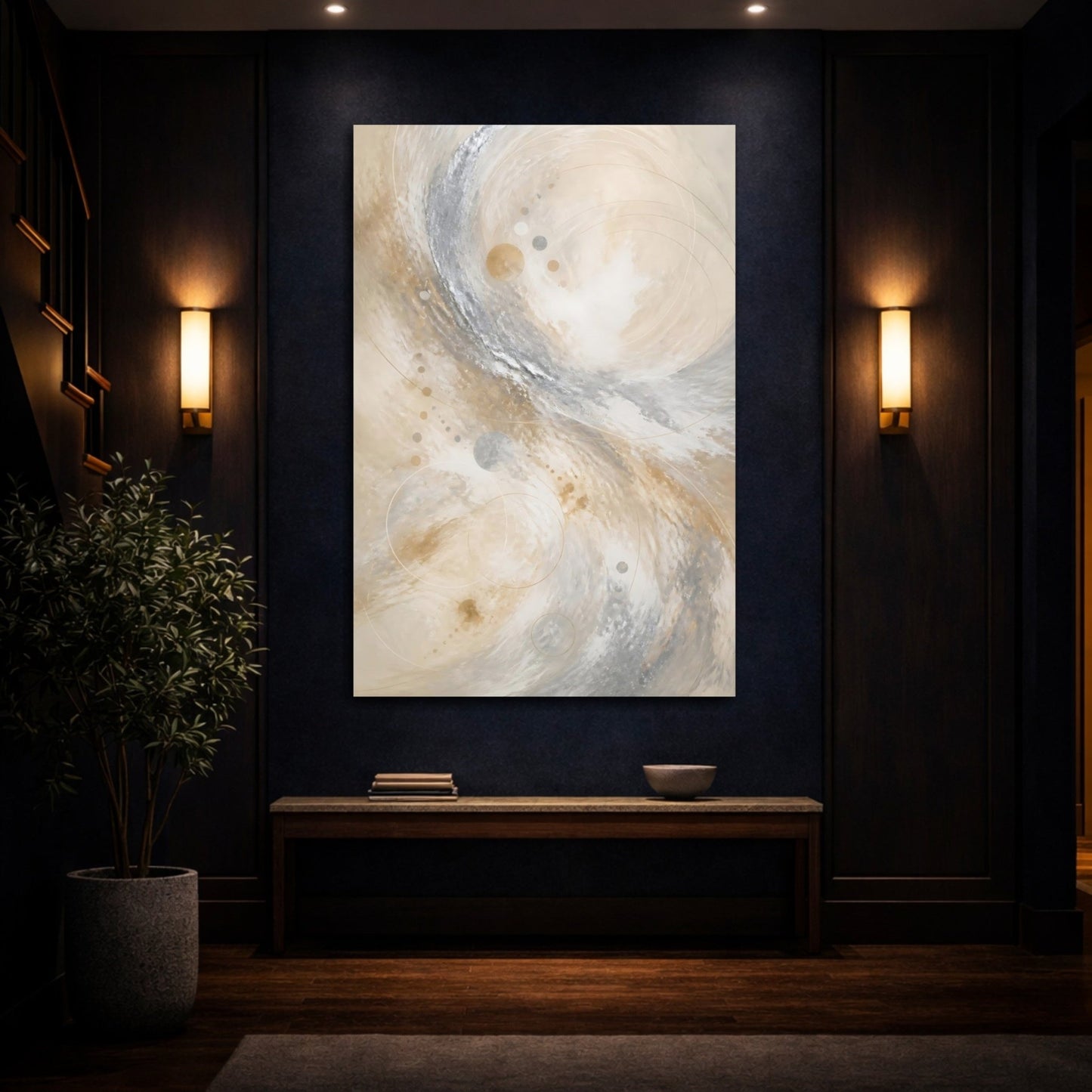Abstract Swirls Gold Silver Canvas Print – Living Room, Above Couch - YesArtYes
