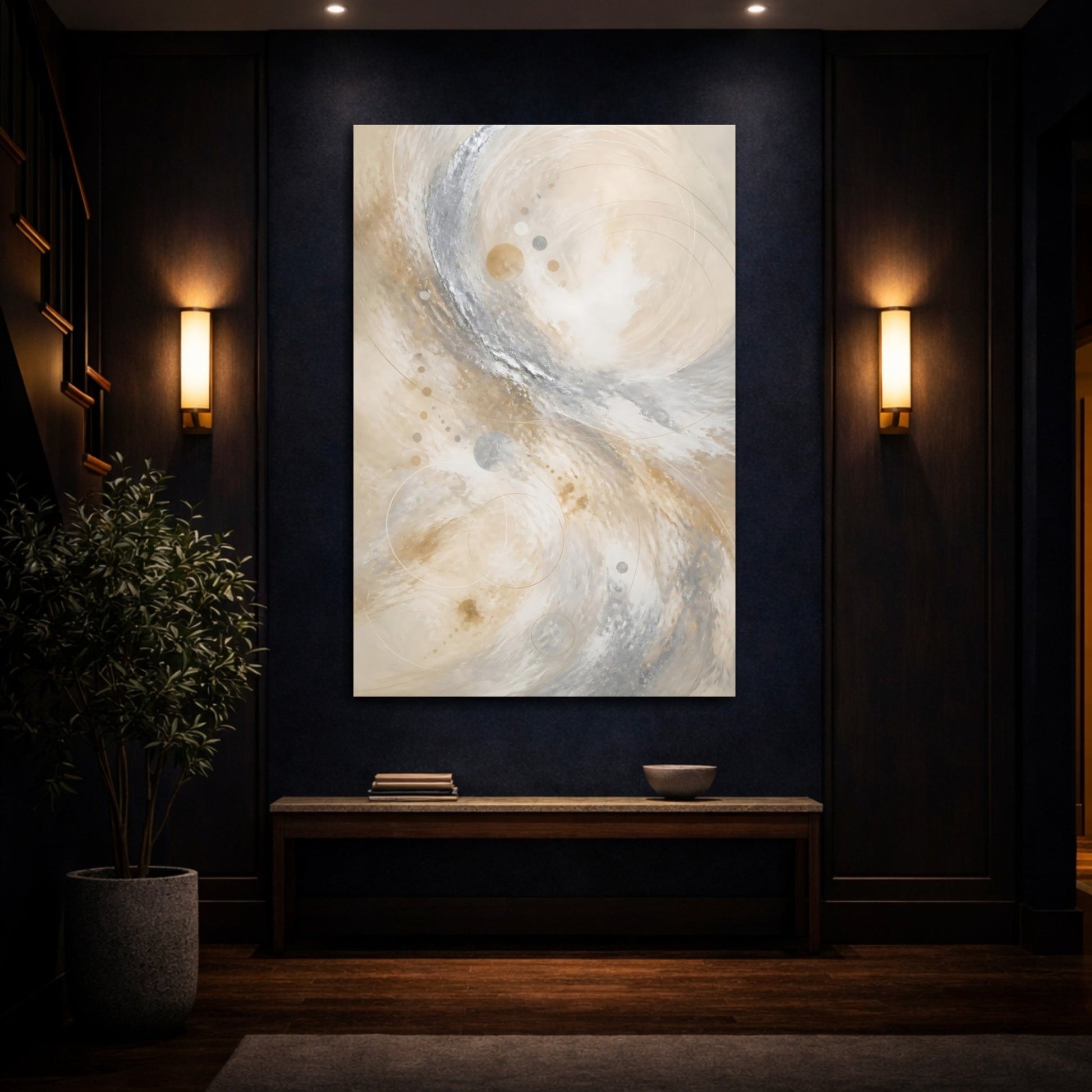 Abstract Swirls Gold Silver Canvas Print – Living Room, Above Couch - YesArtYes