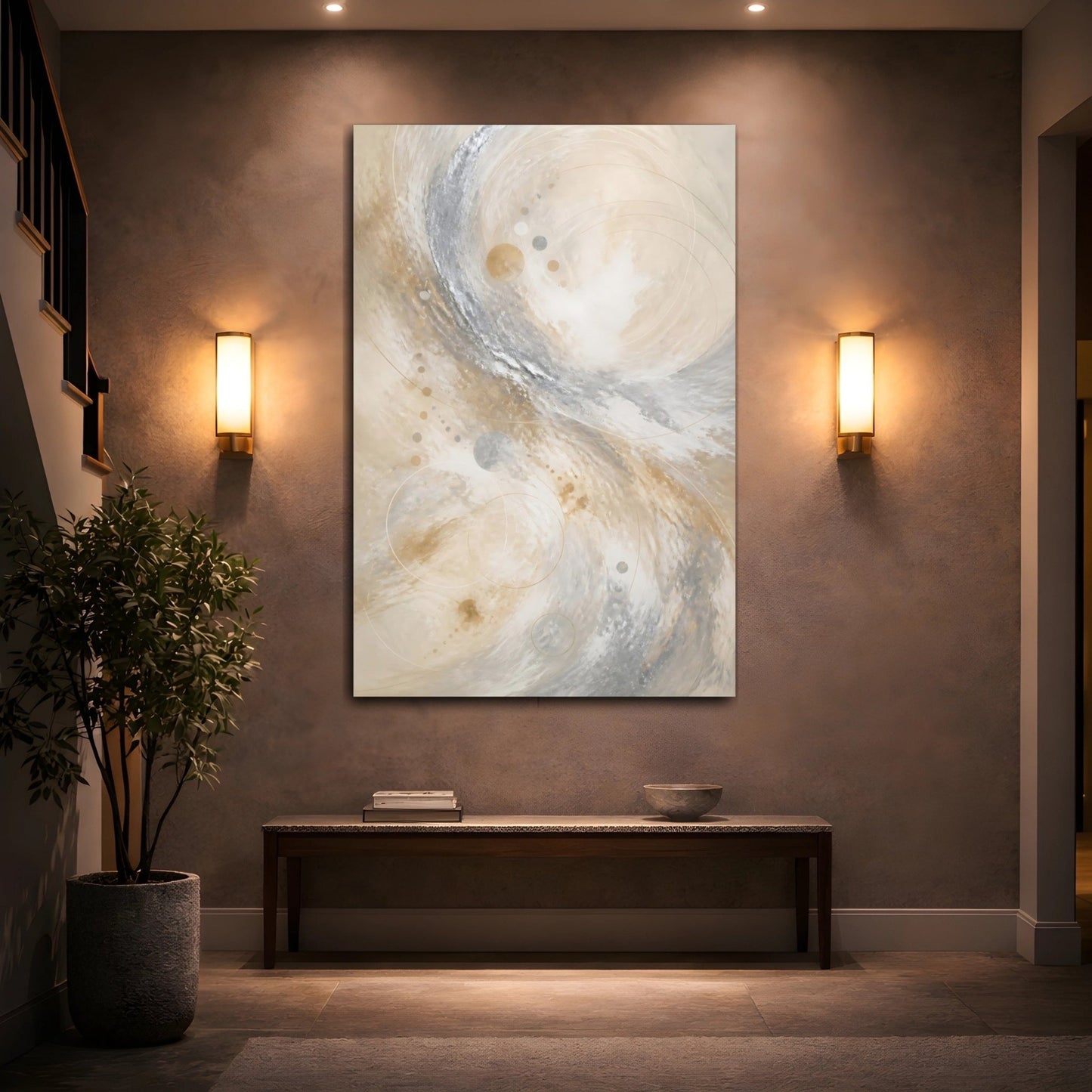 Abstract Swirls Gold Silver Canvas Print – Living Room, Above Couch - YesArtYes