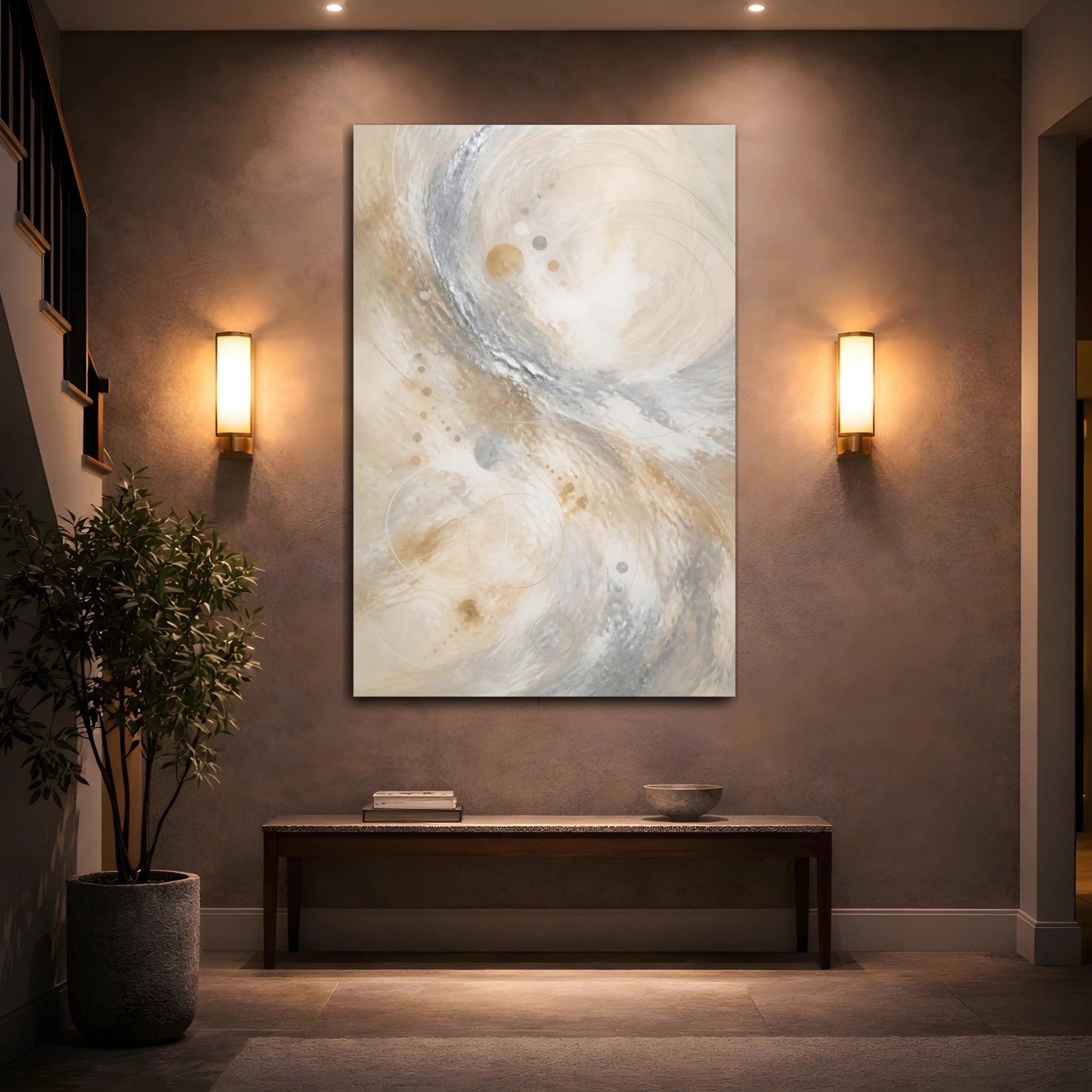 Abstract Swirls Gold Silver Canvas Print – Living Room, Above Couch - YesArtYes